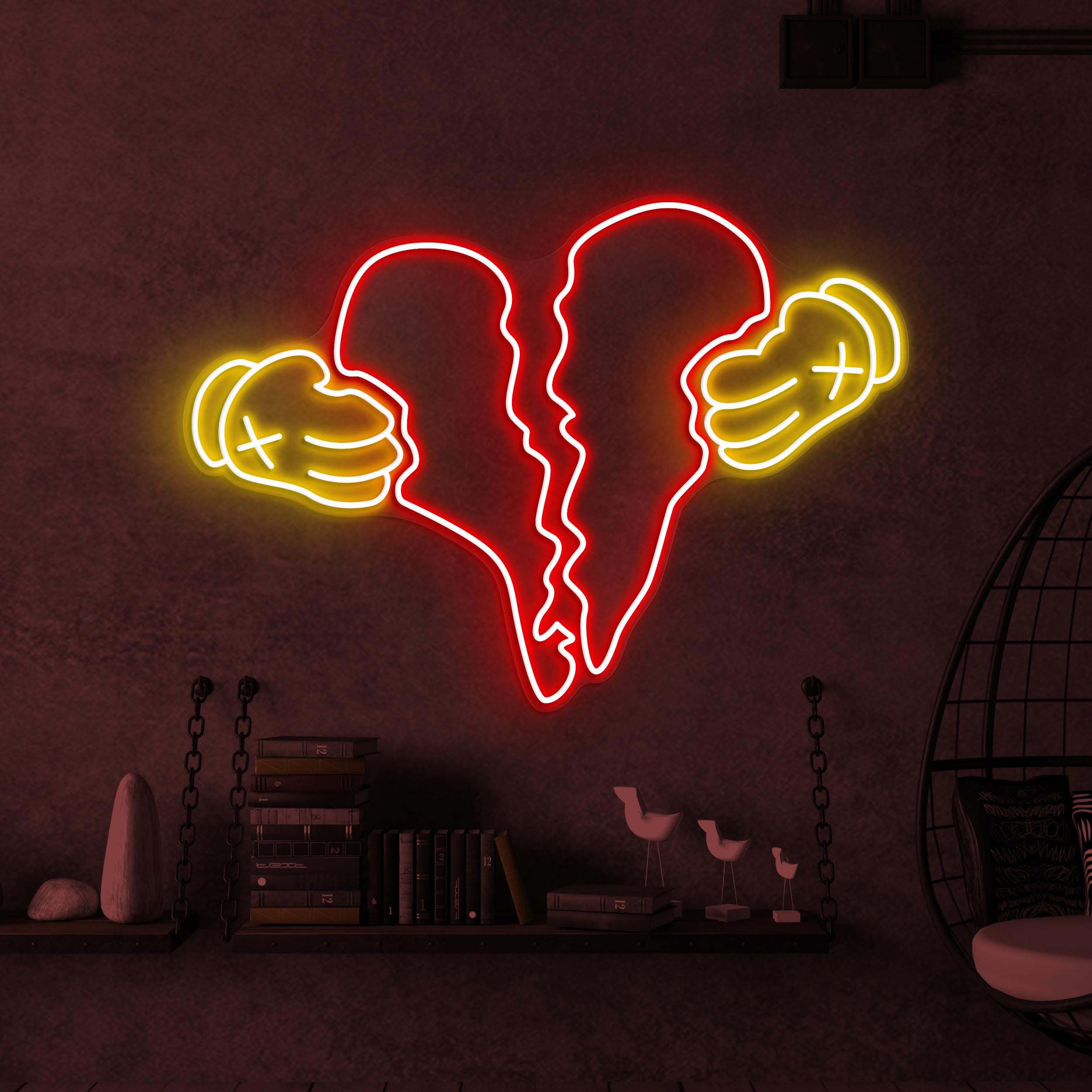 Broken Heart Neon Sign, Broken Heart LED Light, Heartbreak Wall Decor, Gloves Break Heart Neon Sign, Couple Neon Art, Valentine's Day Decor