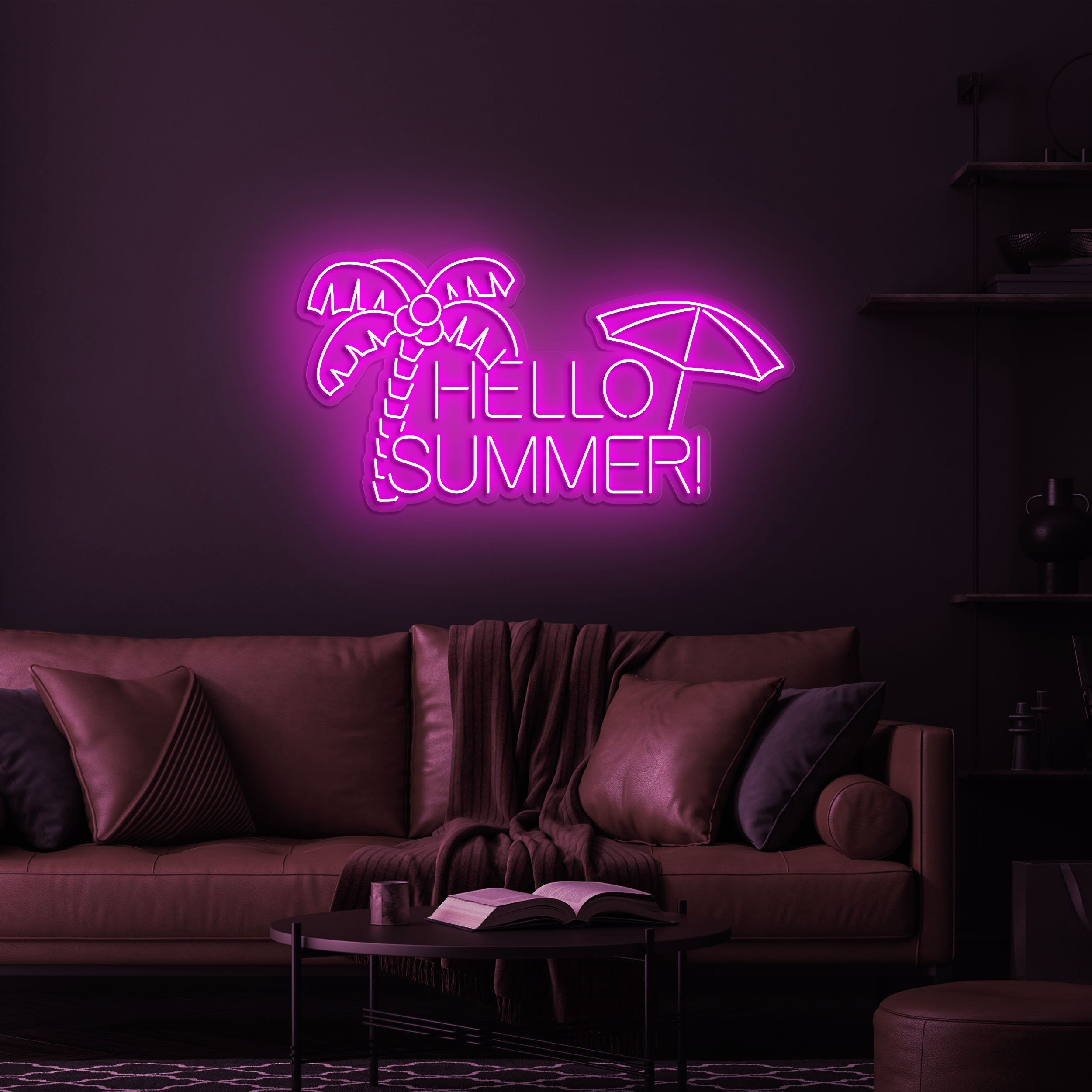 Hello Summer Neon Sign, Beach Decor SIgn, Palm Tree Wall Art Sign, Room and Pool Party Neon Sign for Shop Decor,  Summer Beach Neon Light