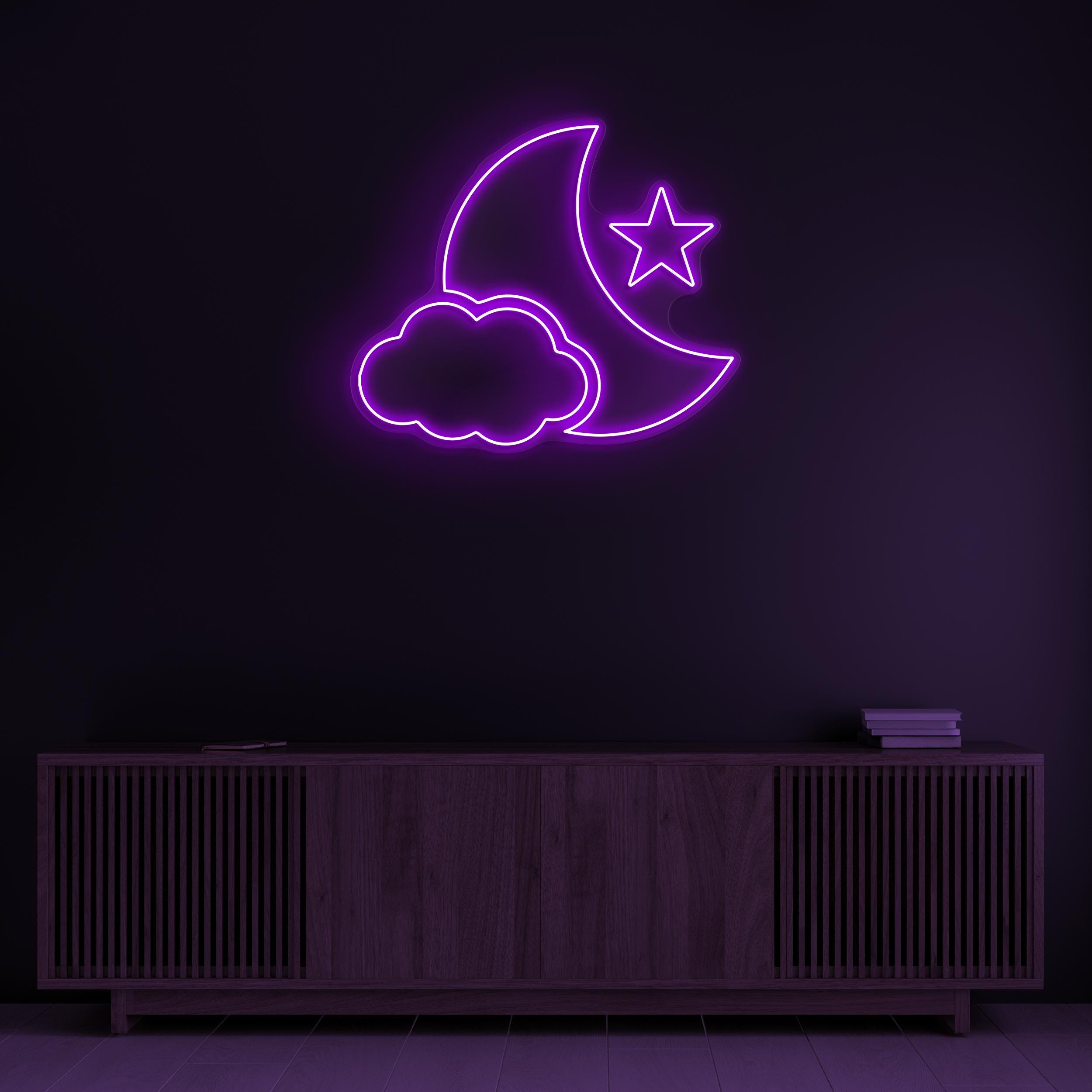 Moon and Cloud Neon Sign, Moon, Cloud and Stars LED Light, Kids Room Wall Art, Night Sky Wall Decor, Moonlight Neon Sign, Sweet Dreams Decor