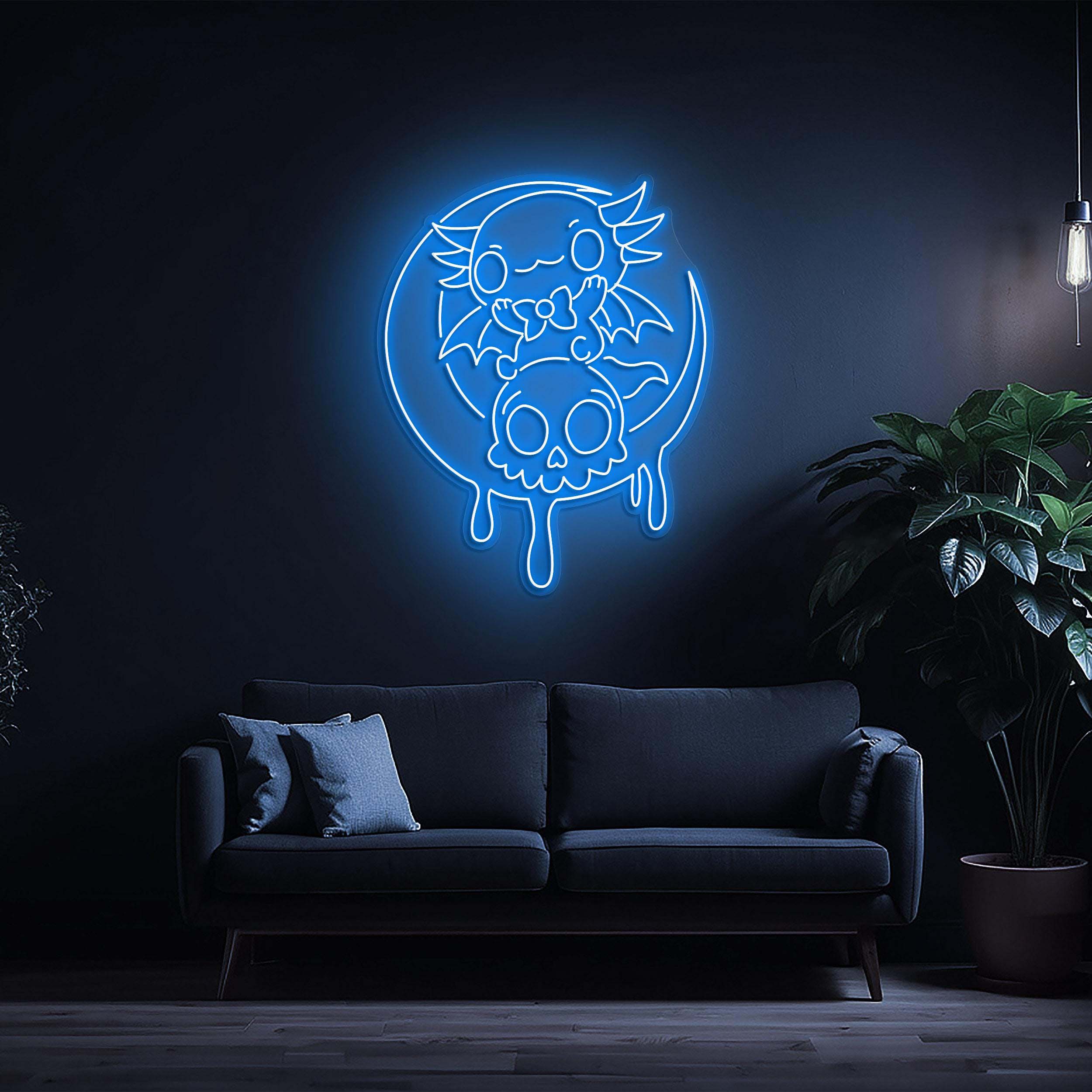 Moon Dipping Neon Sign, Cute Cat and Skull Led Neon Light, Kitty on Moon Sign, Cat Moon Light for Room, Party, Game Room Decor, Led Wall Art