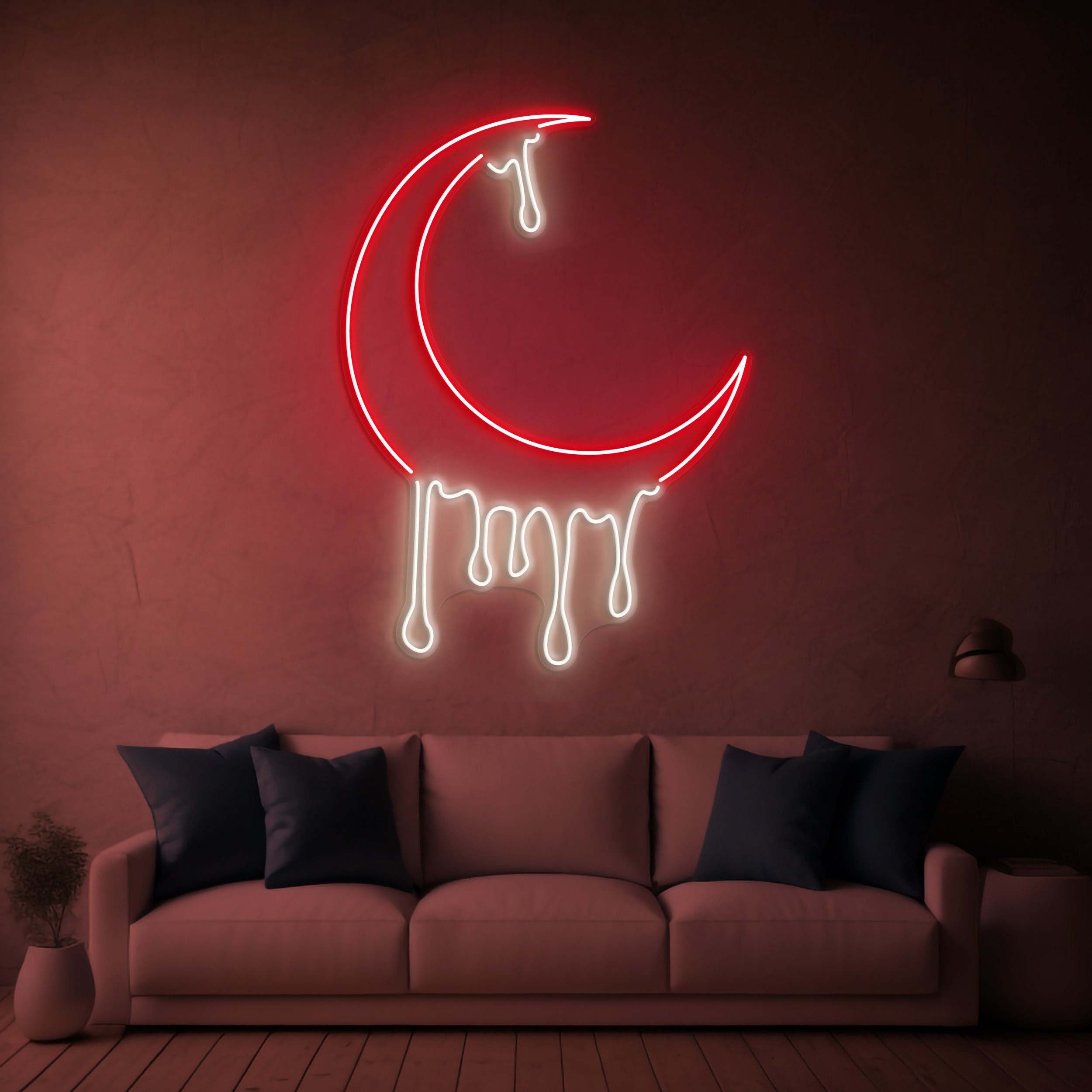Moon Dipping Neon Sign, Dripping Moon LED Art, Melting Moon Neon Light, Crescent Moon Night Light, Wedding Gift, Kids Room Wall Art Sign