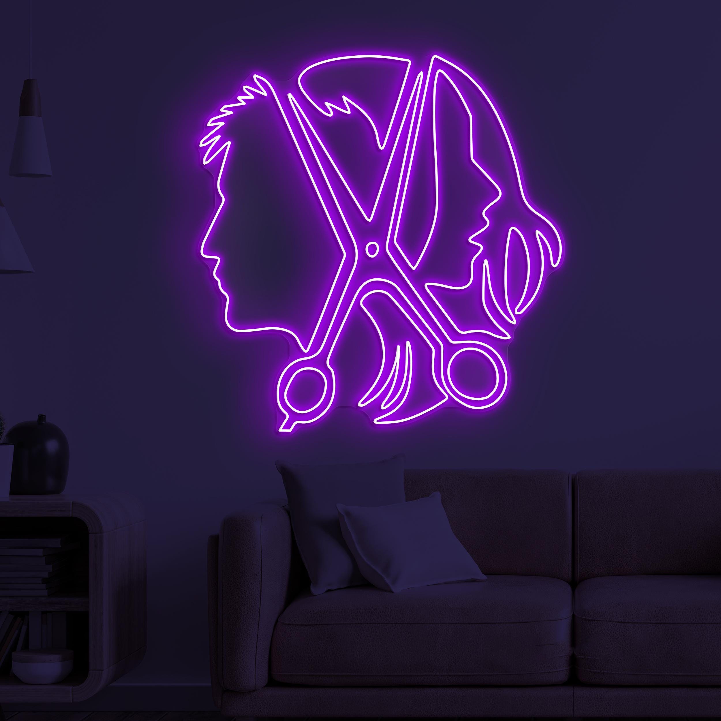 Couple Hair Cut Neon Sign, Couple Hair Cut LED Light, Couple With Scissor Wall Decor, Barber Business Shop Neon Light, Haircut Neon Sign
