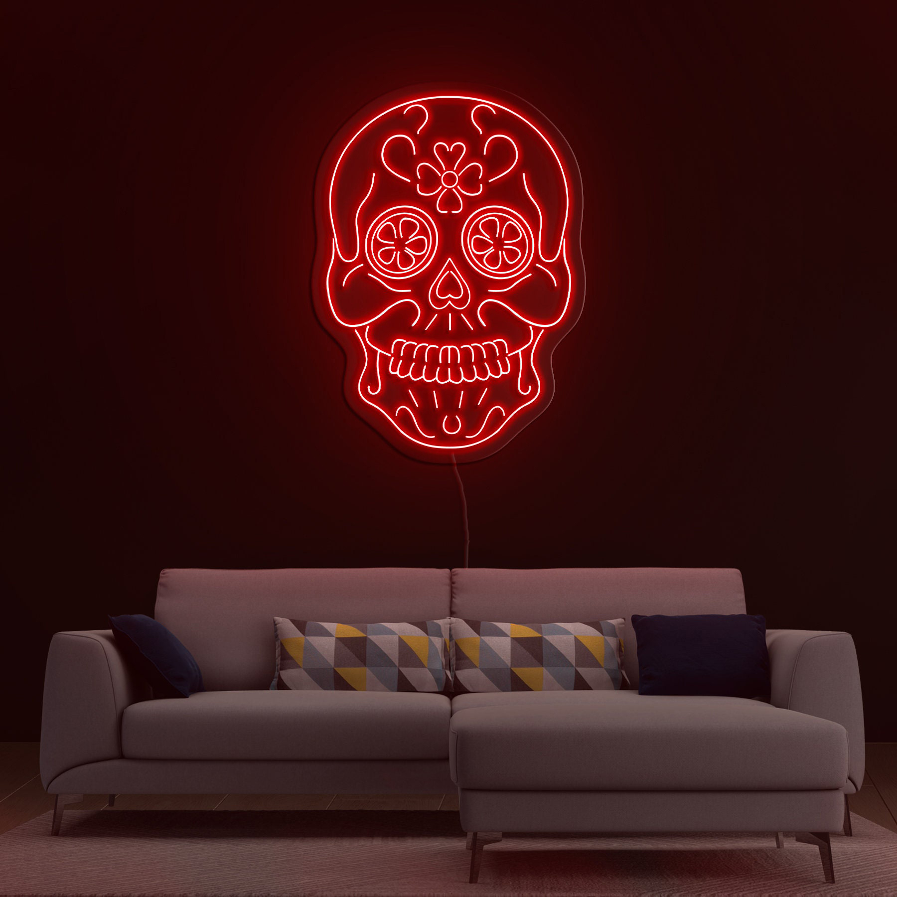 Calaveras Mexican Skull Neon Sign, LED Light Decor, Head Skeleton Neon Sign, Home & Party Decor, Day of the Dead,Colorful Skull LED Wall Art