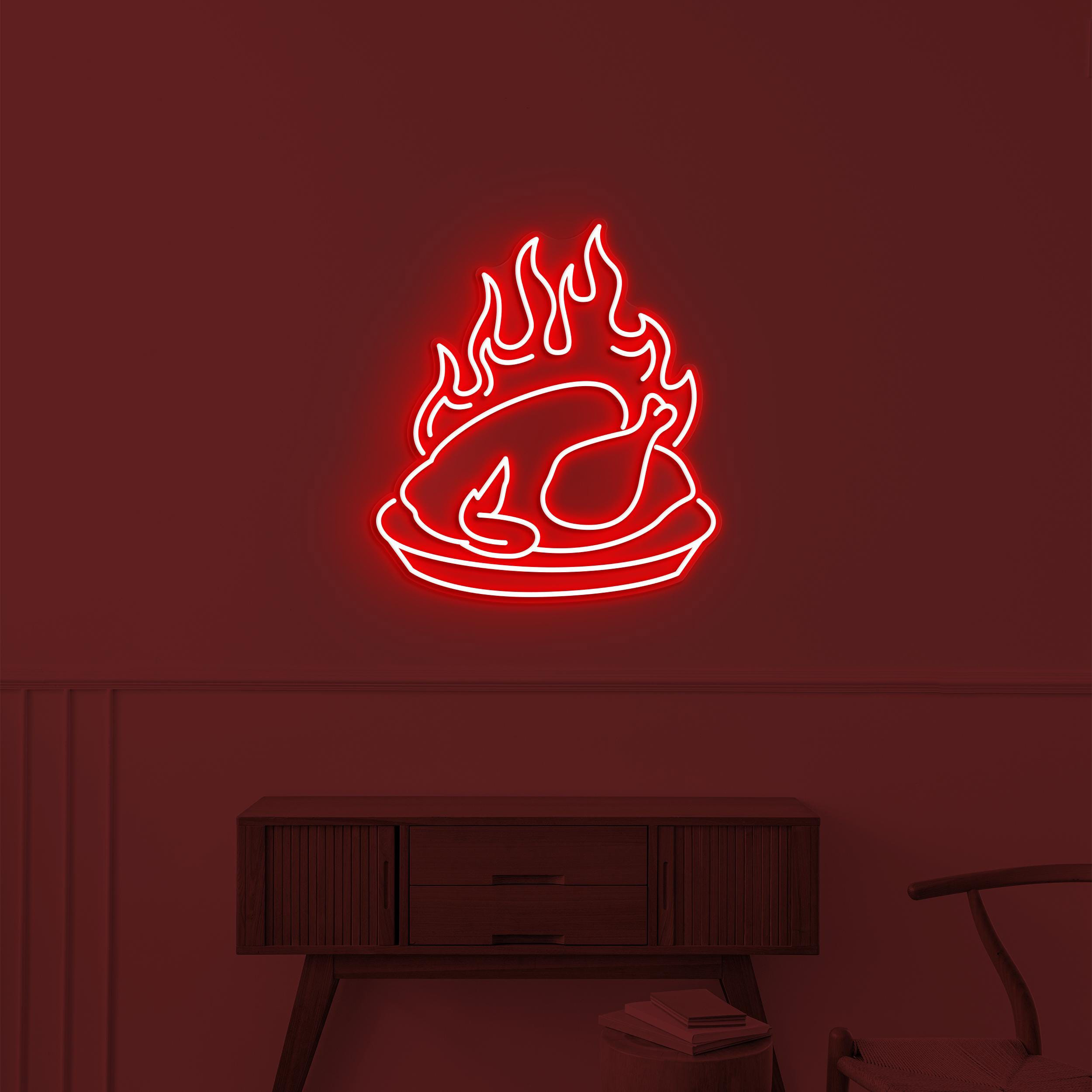 Flaming Chicken Neon Sign, Flaming Chicken LED Light, Restaurant Wall Decor, Chicken Shop Wall Art, Chicken Neon Sign, Roast Chicken Sign