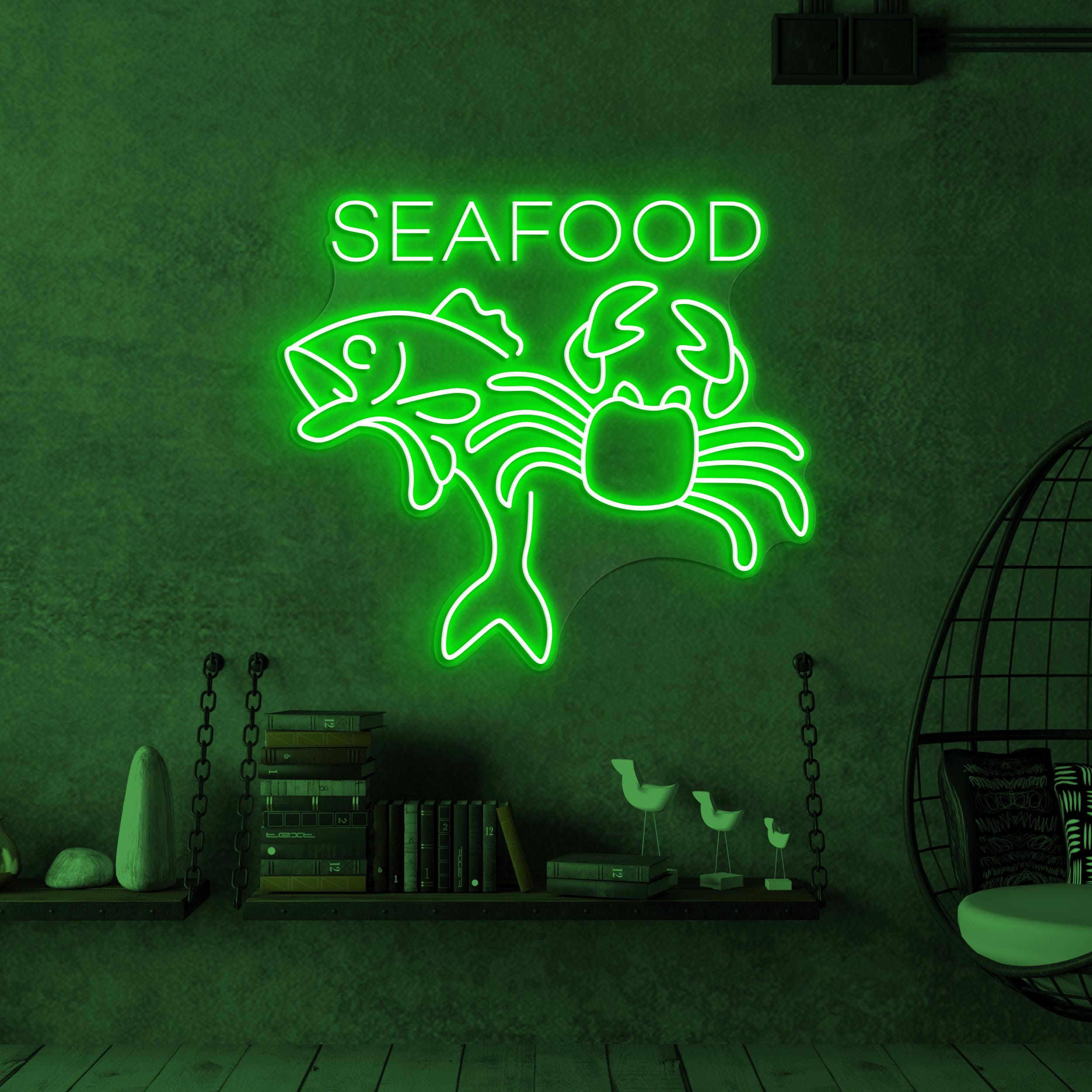 Seafood Neon Sign, Seafood LED Light, Fish Shop Wall Decor, Crab Wall Art, Seafood Restaurants Neon Led Light, Beach Neon Decor, Seafood Art