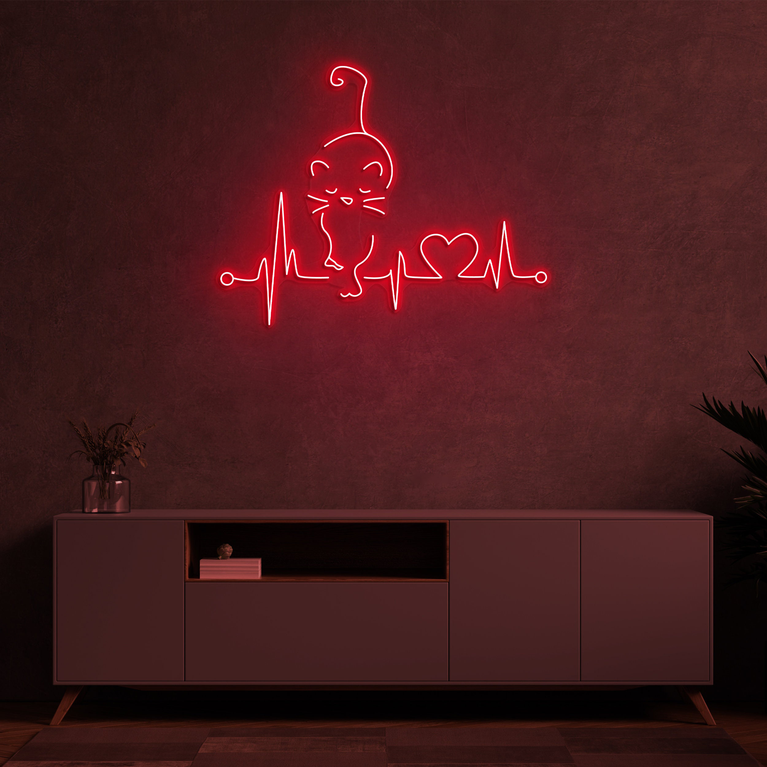 Heartbeat Cat Neon Sign, Heartbeat LED Light, CatBeat Neon Art, Cat Heartbeat Wall Decor Sign, Heartbeat Love Pet Decor, Heartbeat Wall Art