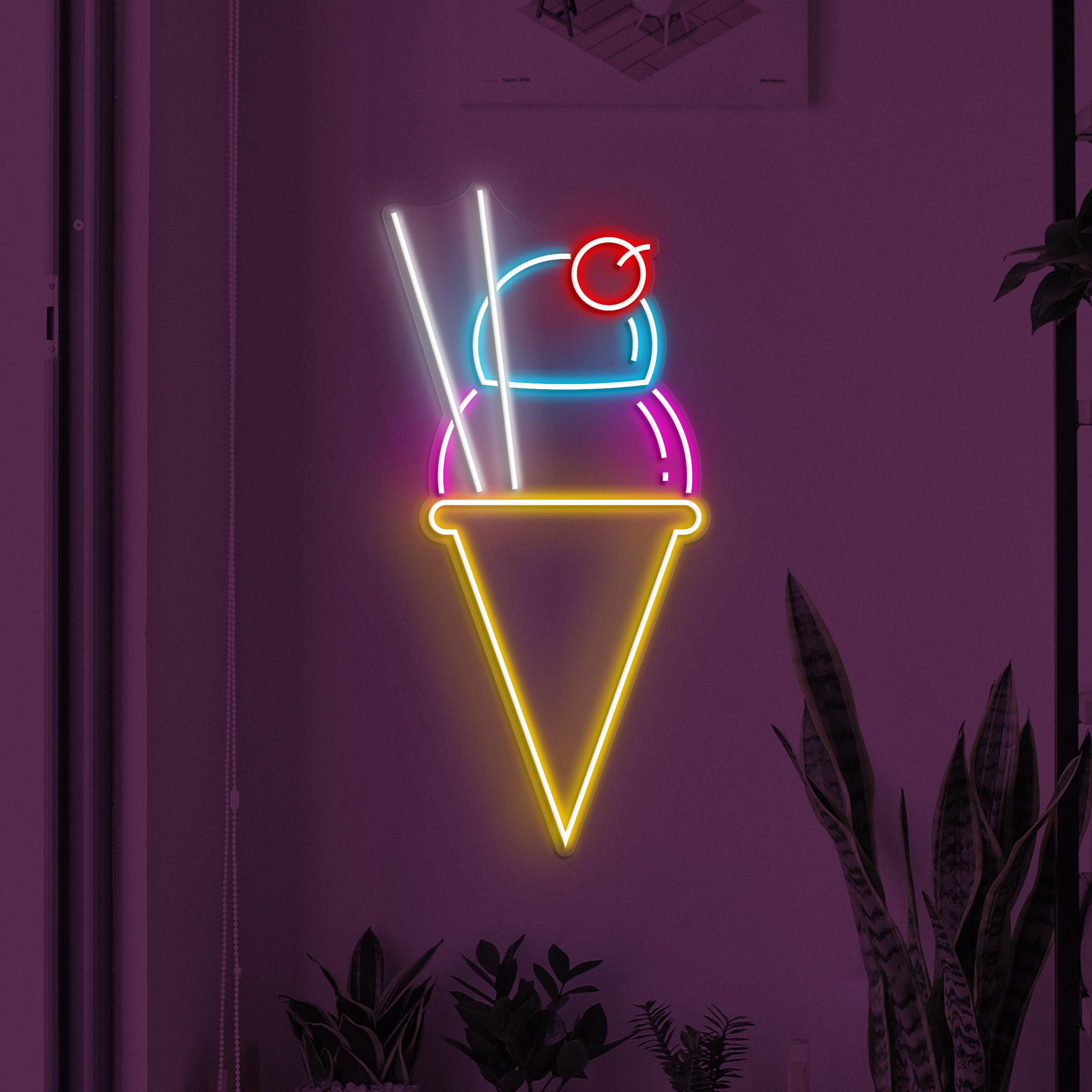 Ice Cream Neon Sign, Ice Cream LED Light, Ice-cream Spot Wall Decor, Cone Ice Cream Wall Art, Sweet Treat Neon Light, Dessert Shop Led Sign