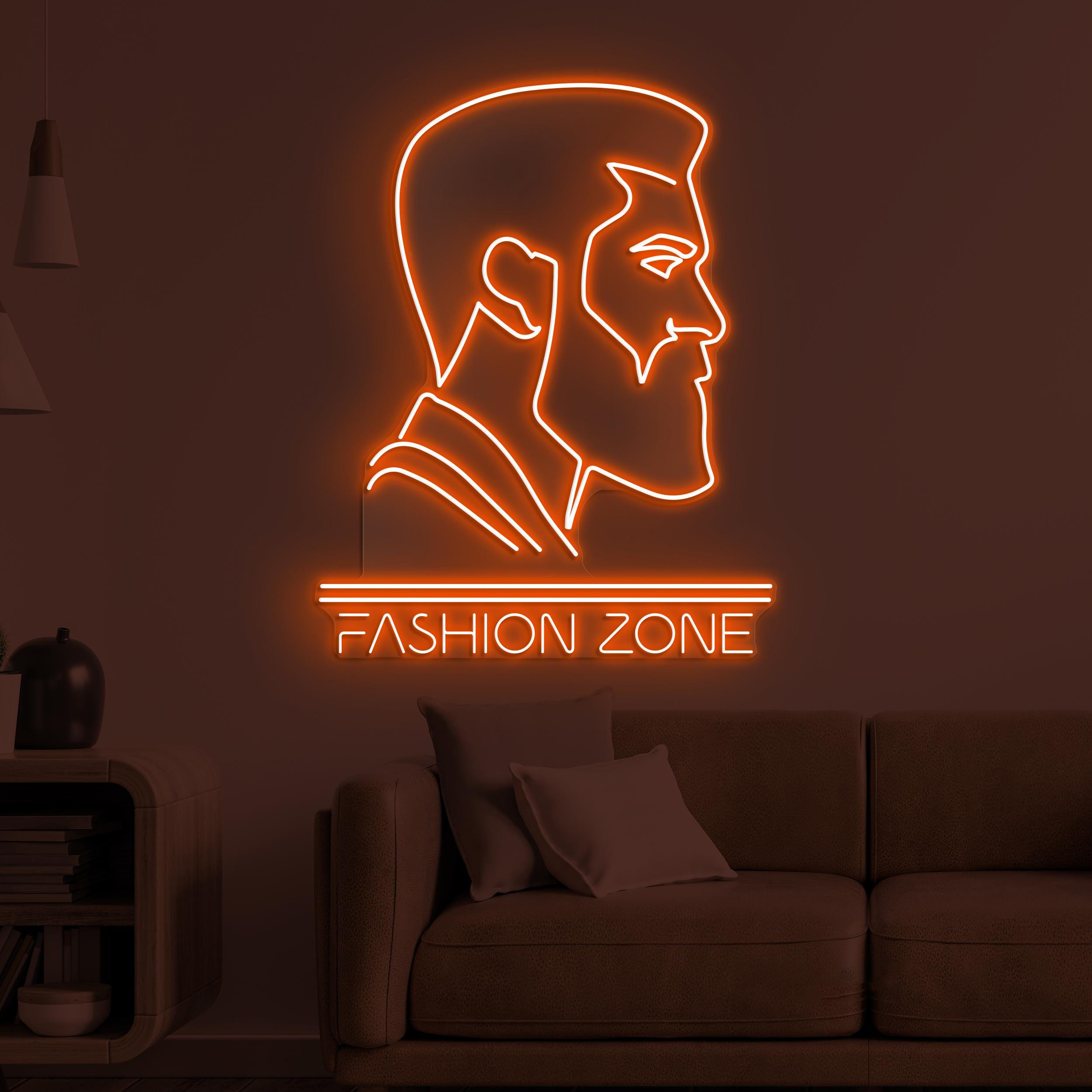 Fashion Zone Neon Sign, Fashion Zone LED Light, Beard Man Wall Decor, Men's Style Wall Art, Barber Shop Neon Light, Grooming Zone Neon Decor