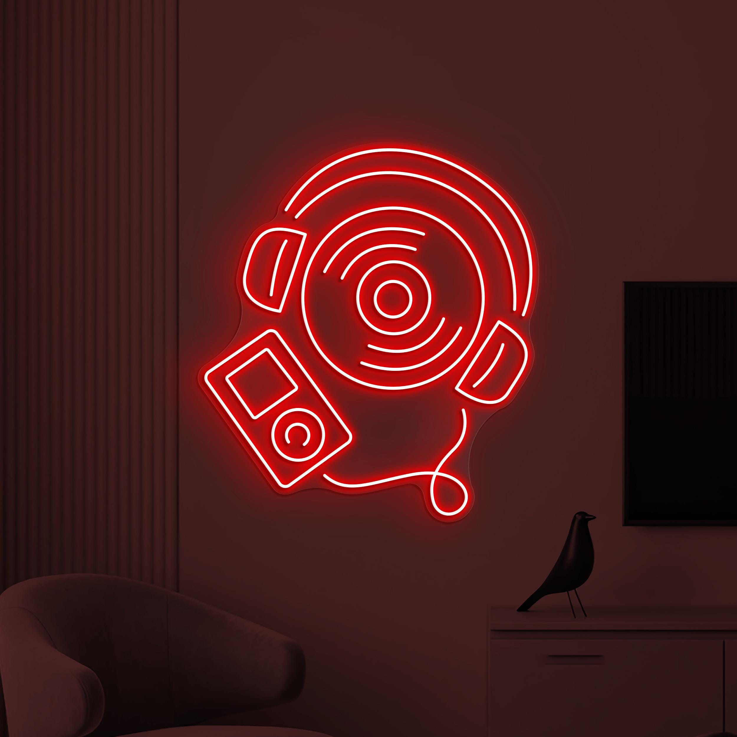 Music Neon Sign, Headphone LED Light, Headphone With Mobile Wall Art, Music Lover Wall Decor, Dance Club Neon Light, Music Studio Neon Sign