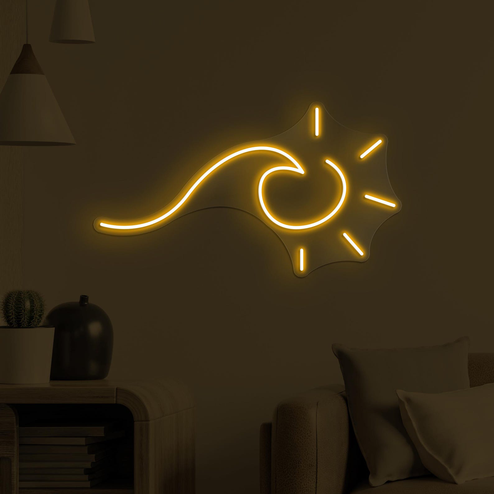 Wave With Sun Neon Sign, Wave With Sun LED Light, Wave & Sun Wall Decor, Beach Wall Art, Summer Vibes Neon Light, Kids Room Wall Decor