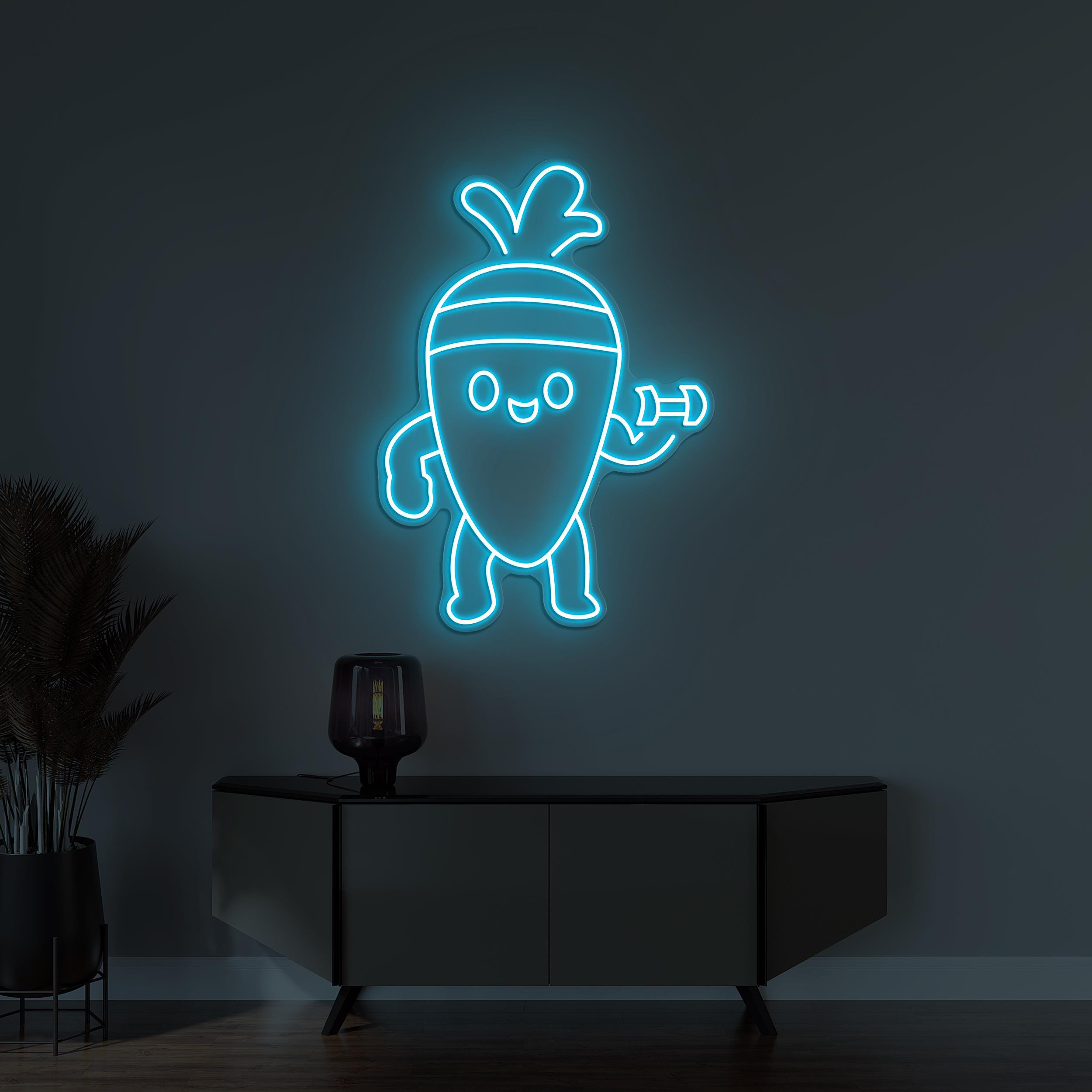 Carrot Neon Sign, Carrot LED Light, Cute Carrot Wall Decor, Veggie Neon Sign, Vegetable Shop Art, Kids Room Decor, Carrot Hold Dumbbell Sign