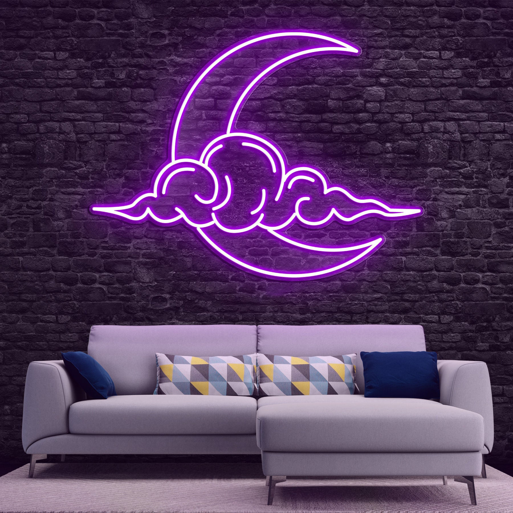 Cloud Moon LED Neon Light, Moon Night Light, Moon Cloud Neon Sign for Bedroom, Nursery, Wedding and home decor, Moon Night Sky Neon Light