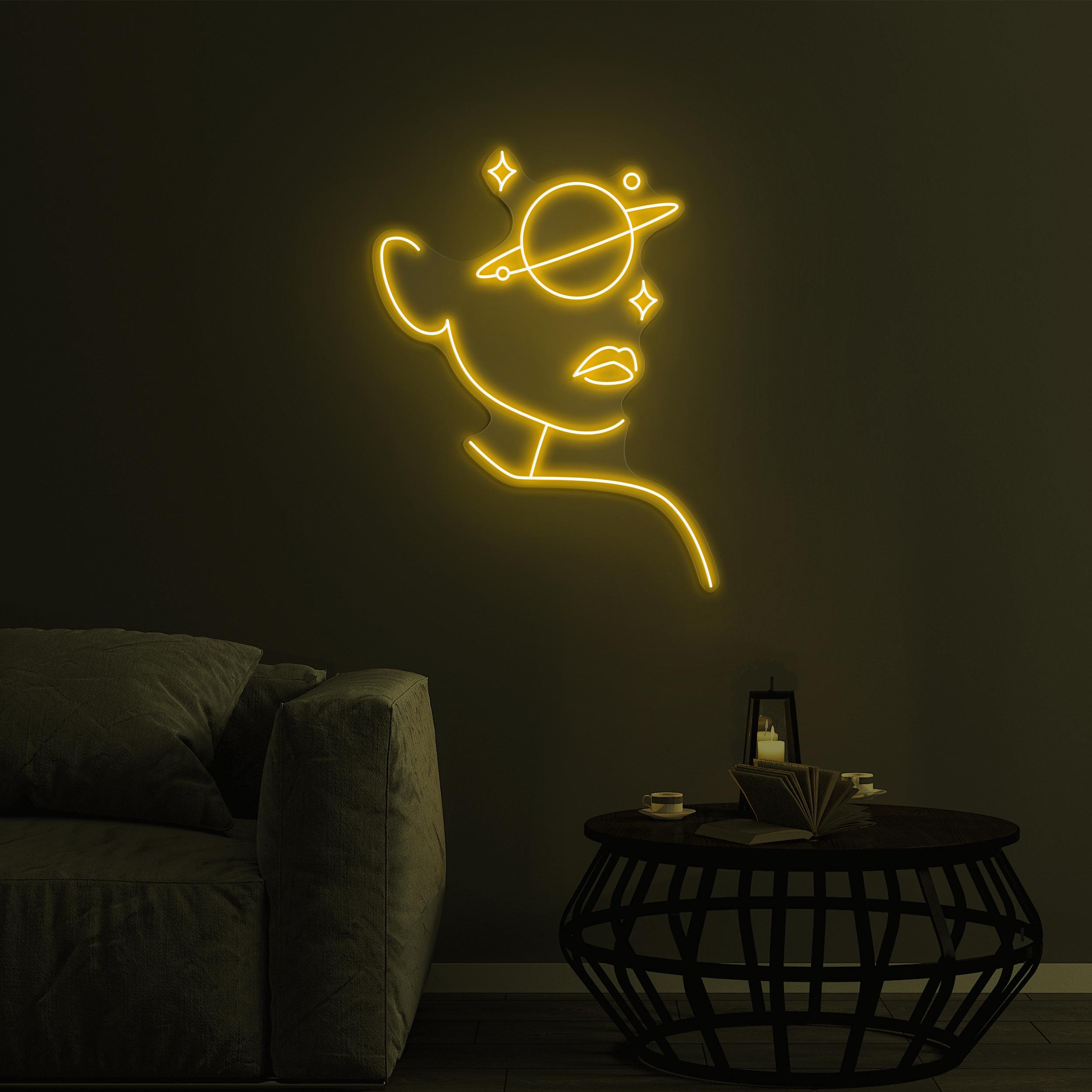 Woman with Planet Eye Neon Sign, Planet Girl Eye LED Sign, Beauty Club Wall Decor, Girl Face With Planet Decor, Home Wall Decor, Cosmic Neon