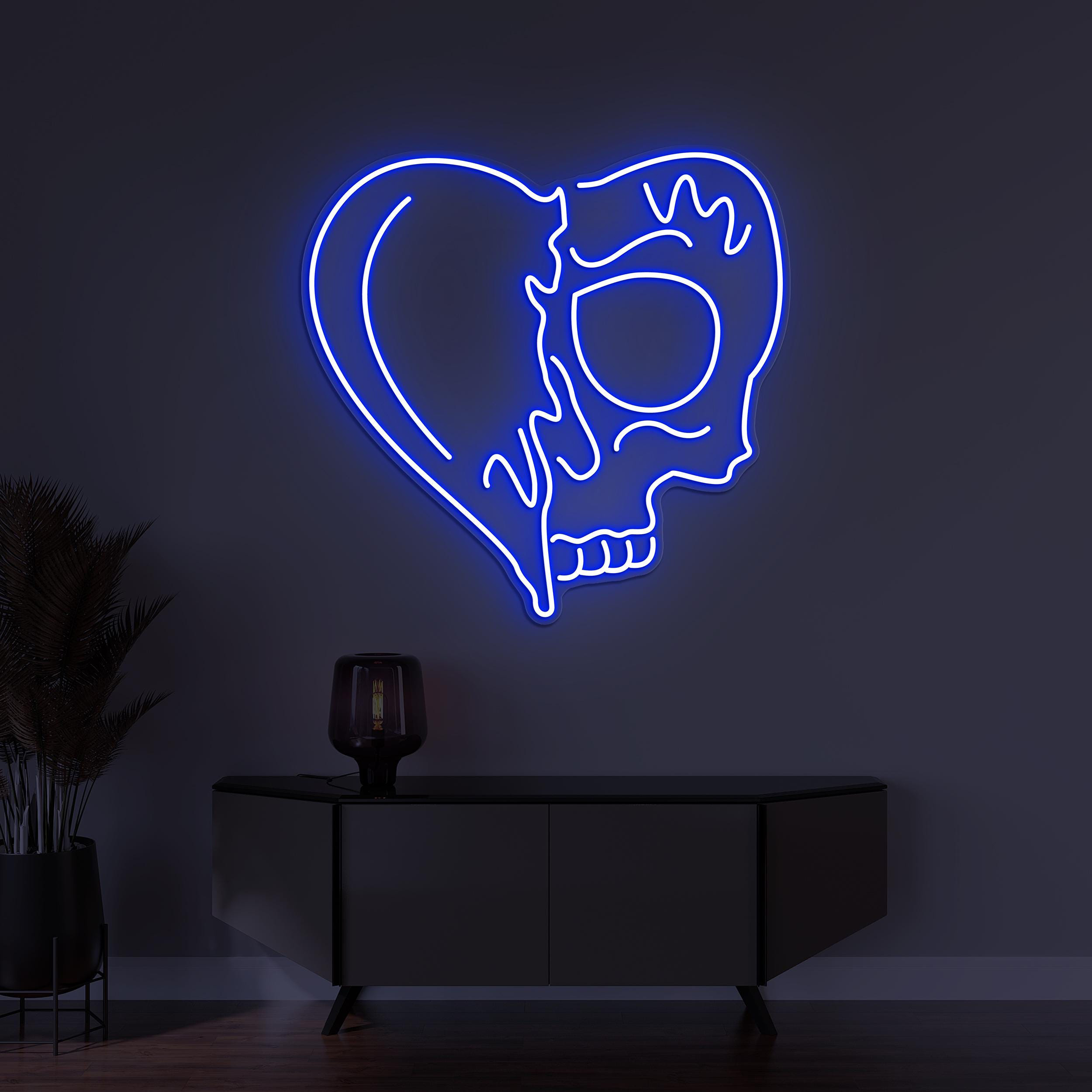 Heart and Skull Neon Sign, Heart and Skull LED Light, Custom Neon Sign, Halloween Wall Decor, Skull Head With Heart Sign, Skeleton Heart Art
