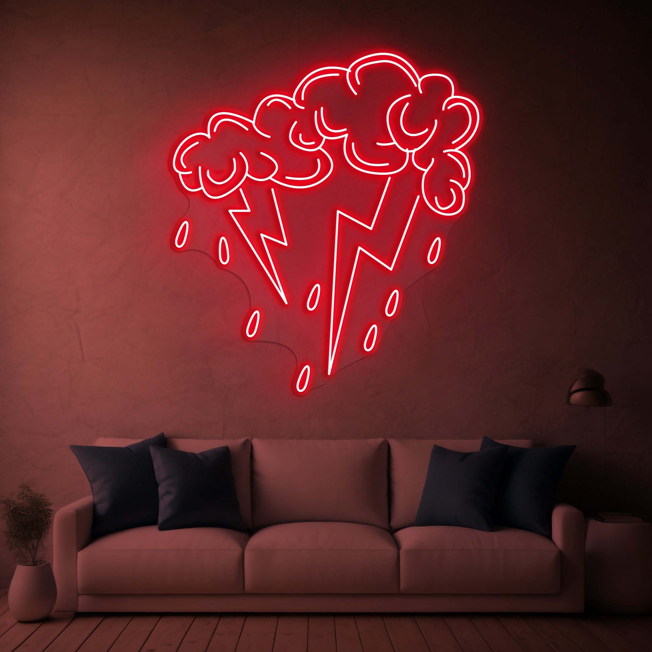 Lightning Cloud Neon Sign, Cloud LED Wall Art, Stormy Weather Decor, Rain Neon Sign, Night Light for Home, Bar, Man Cave, Kids' Room, Gifts