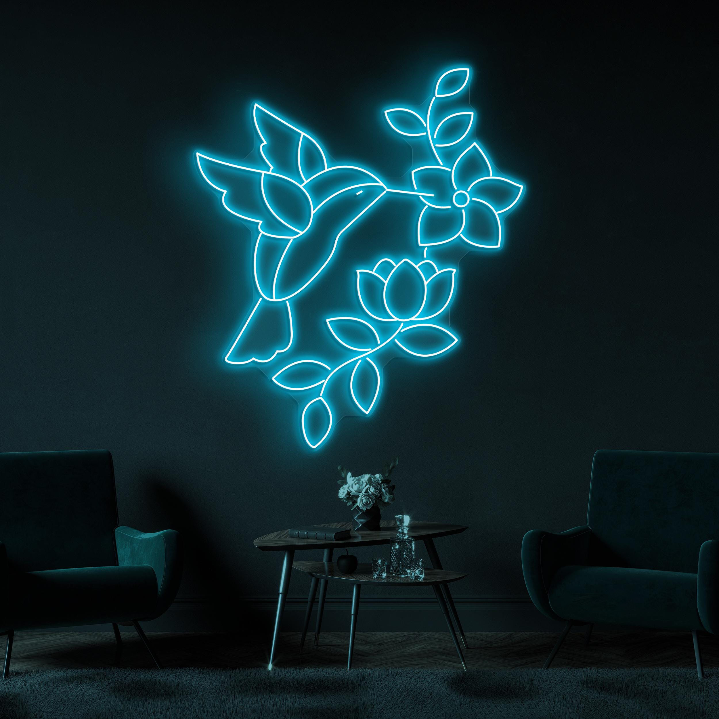 Hummingbird and Flowers Neon Sign, Hummingbird and Flowers LED Light, Flying Bird Neon Art, Garden Wall Decor, Nursery Room Neon Light, Gift