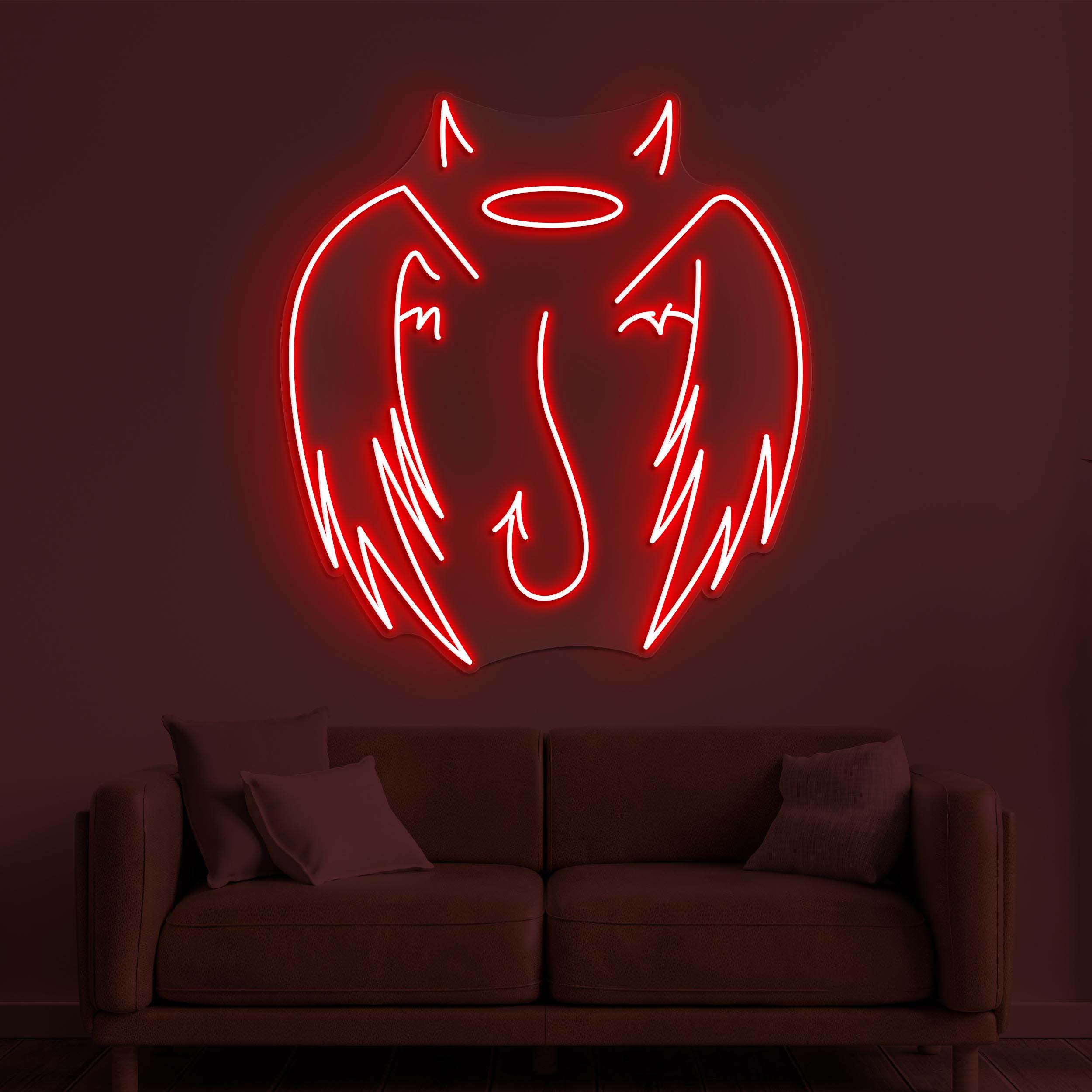 Angel & Devil Wings Neon Sign, Angel and Devil Wings LED Light, Devil Horn Wall Art, Home Wall Decor, Evil Horns Sign, Room or Party Decor