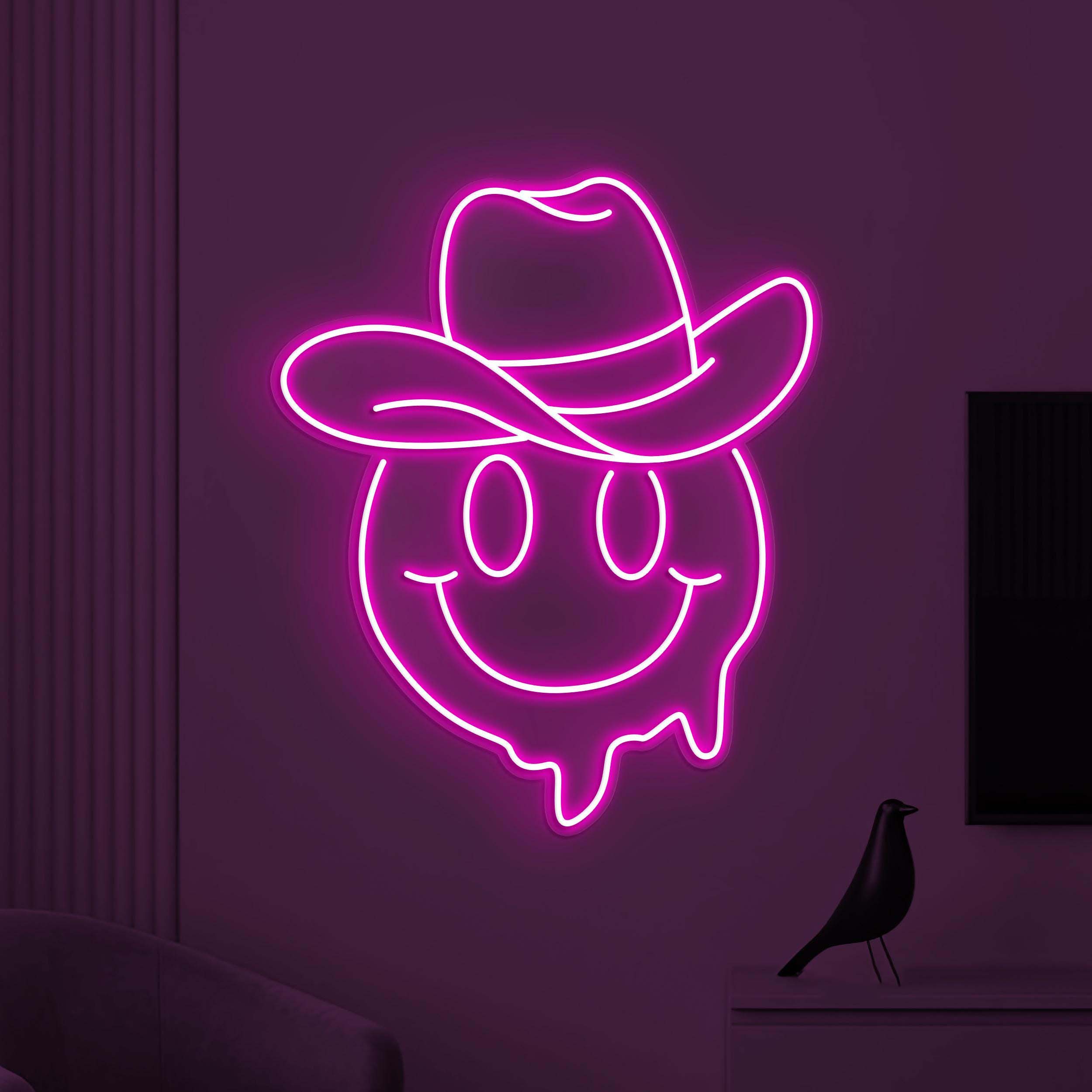 Smiley Cowboy Neon Sign, Smiley Emoji Cowboy LED Sign, Cowboy Hat Wall Decor, Melting Face Neon Sign, Kids Room Decor, Home Wall Decor, Gift