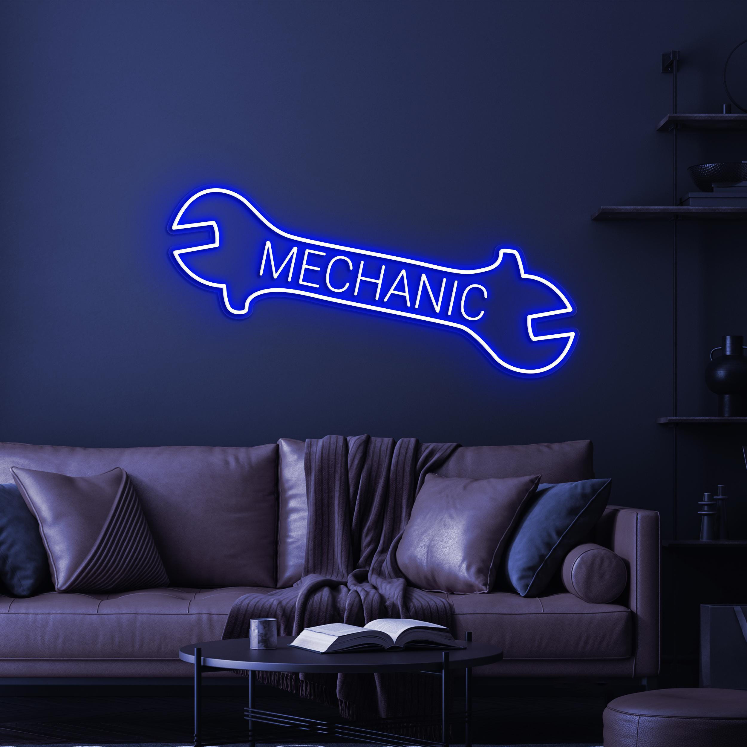Mechanic Neon Sign, Mechanic LED Light, Car Repair Shop Wall Decor, Wrench Wall Decor, Mechanic Logo Neon Sign, Car Repair Service Decor