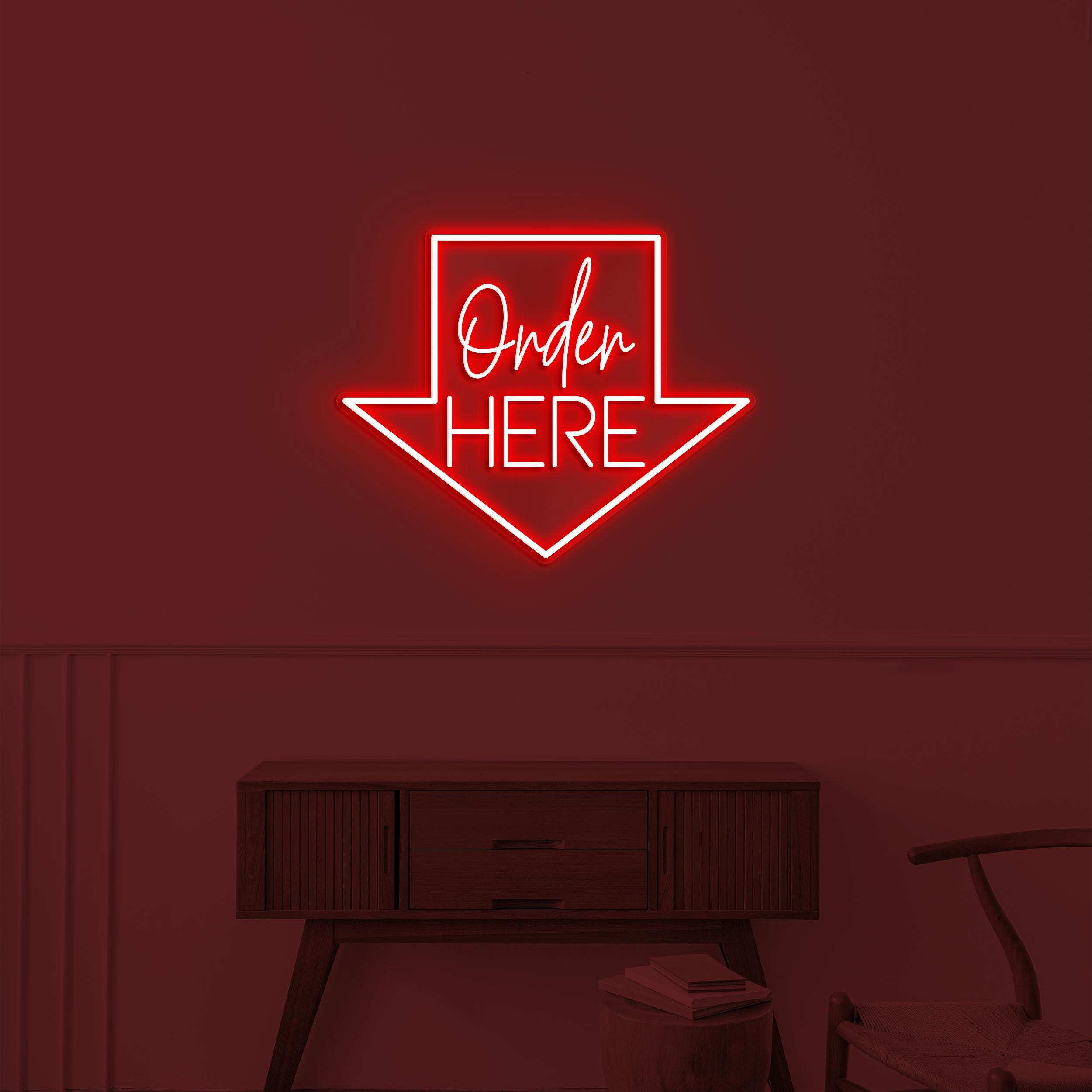 Order Here Neon Sign, Order Here LED Light, Arrow LED Sign, Restaurant Sign, Cafe, Food Shop, Store Decor, Business Art, Order Here Wall Art