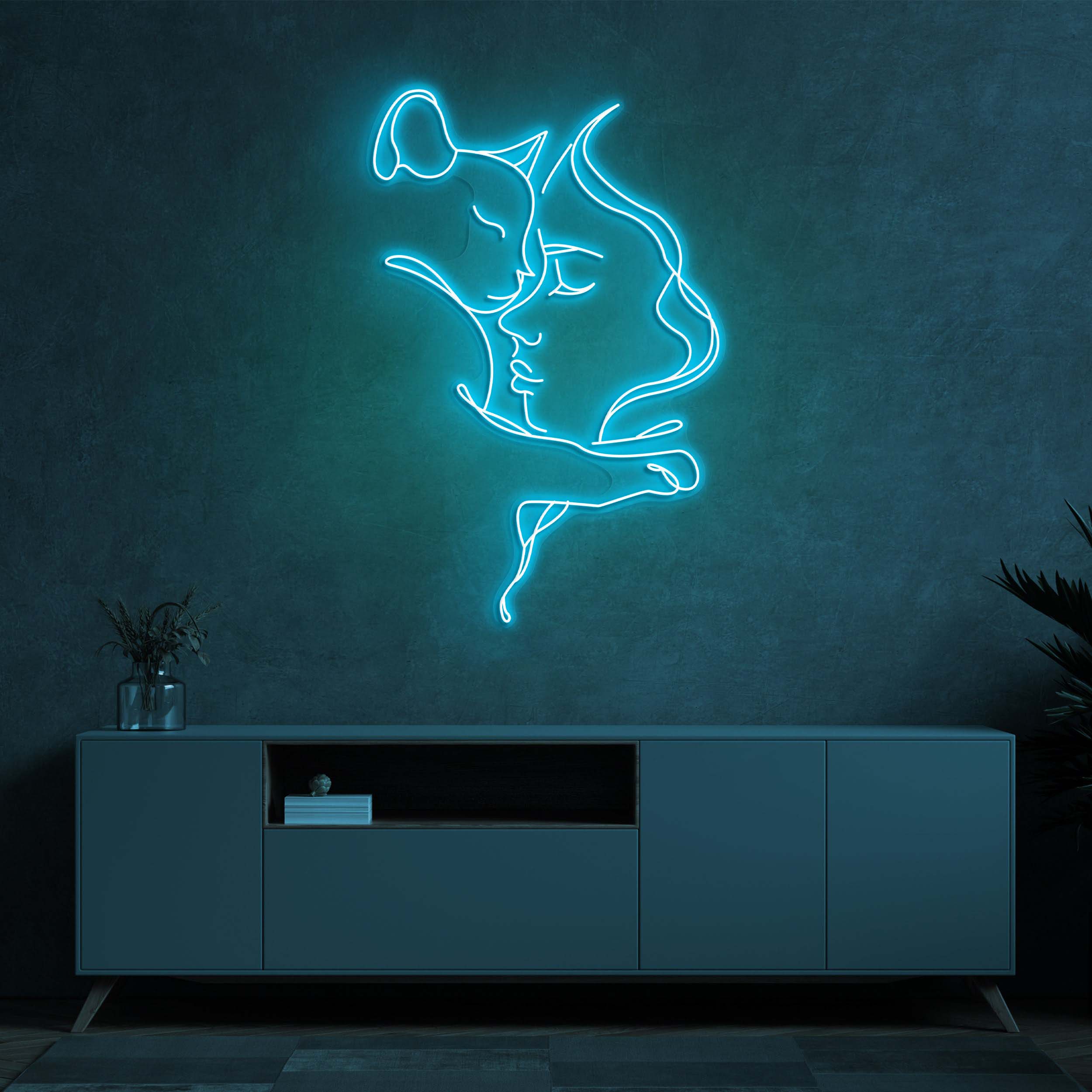 Cat and Woman Neon Light, LED Wall Light, Pet Lover's Home Decor, Hug Cat and Owner Neon Sign, Women Neon Light, Wall Art for Home,Gift Idea