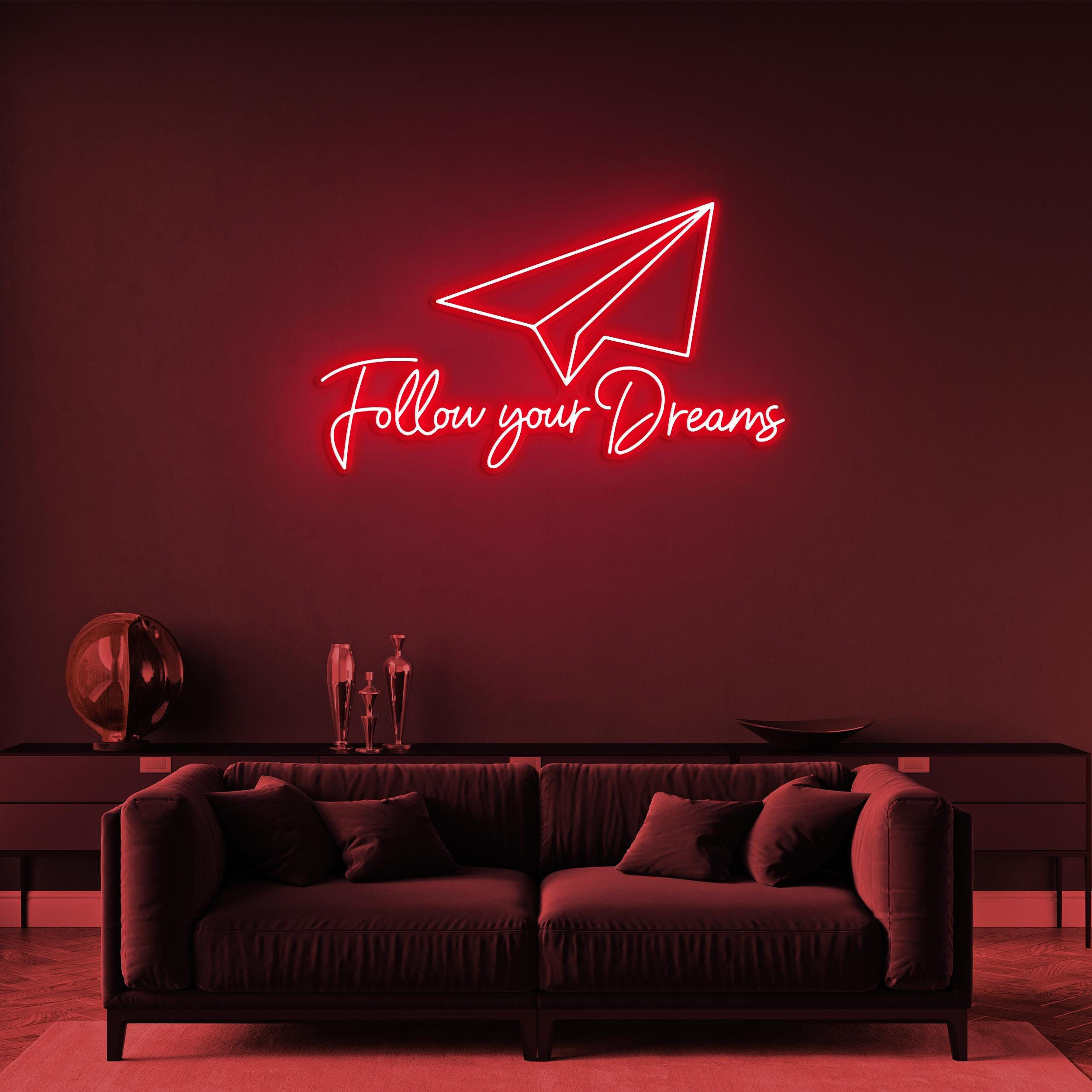 Follow Your Dreams Neon Sign, Follow Your Dreams LED Light, Flying LED Neon Art, Home Wall Decor, Believe in Yourself Neon Sign, Custom Sign