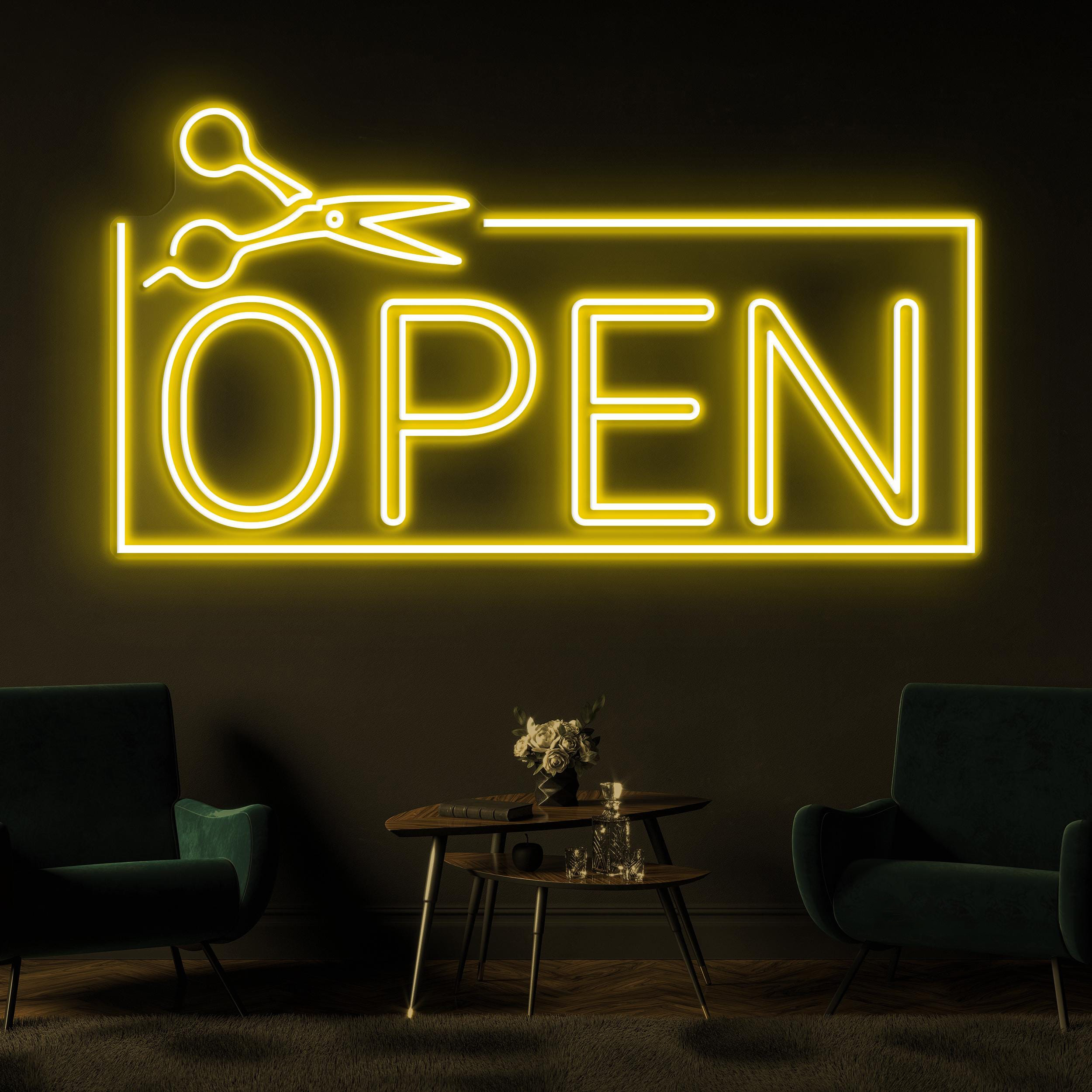 Open Neon Sign, Open Barber Shop LED Light, Open Scissor Wall Decor, Hair Beauty Bar Neon Sign, Haircut Neon Sign, Beauty Salon Wall Art