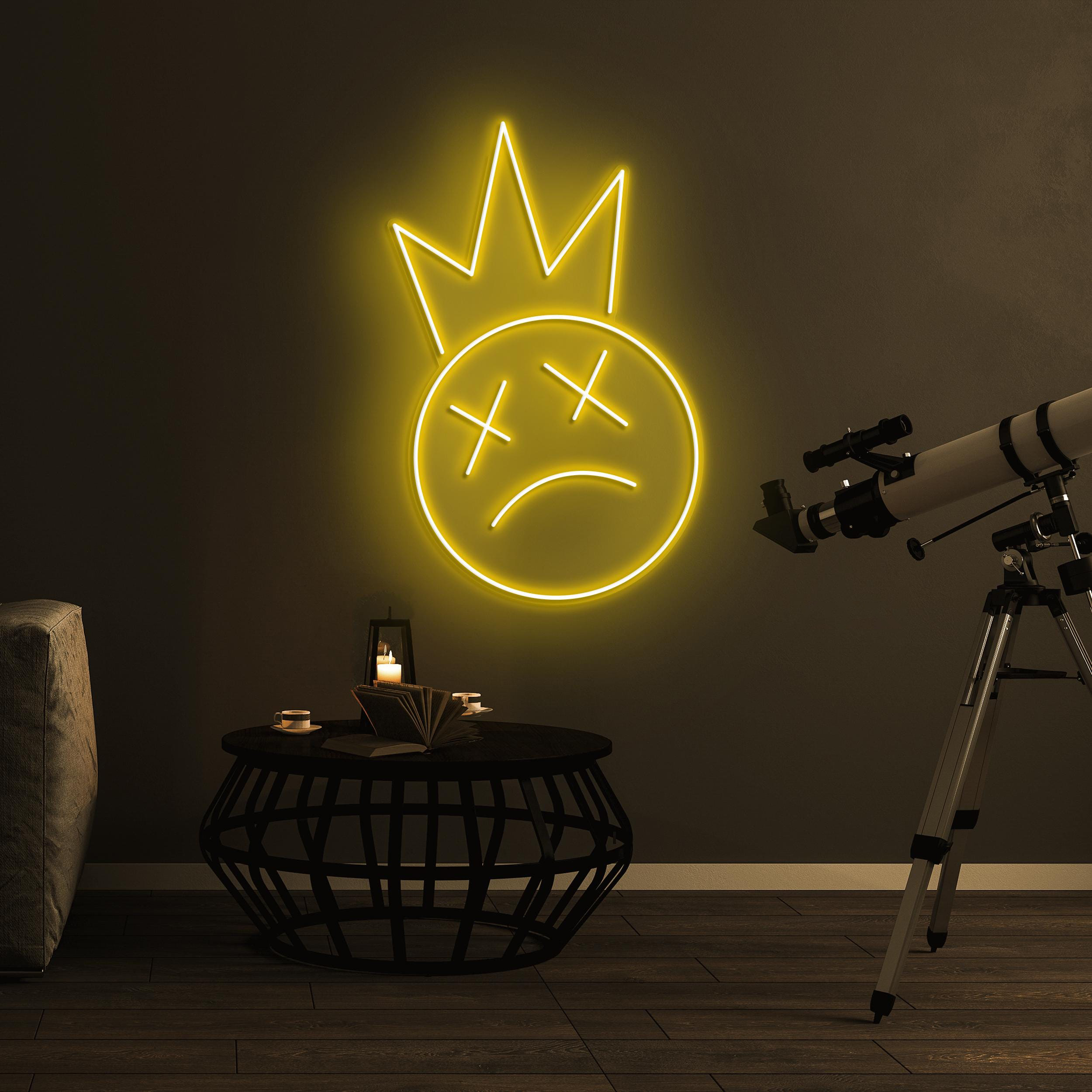 Crowned Sad Face Neon Sign, Crowned Sad Face LED Light, Moody LED Neon Art, Crowned Neon Light, Halloween Wall Decor, Home Wall Decor, Gift