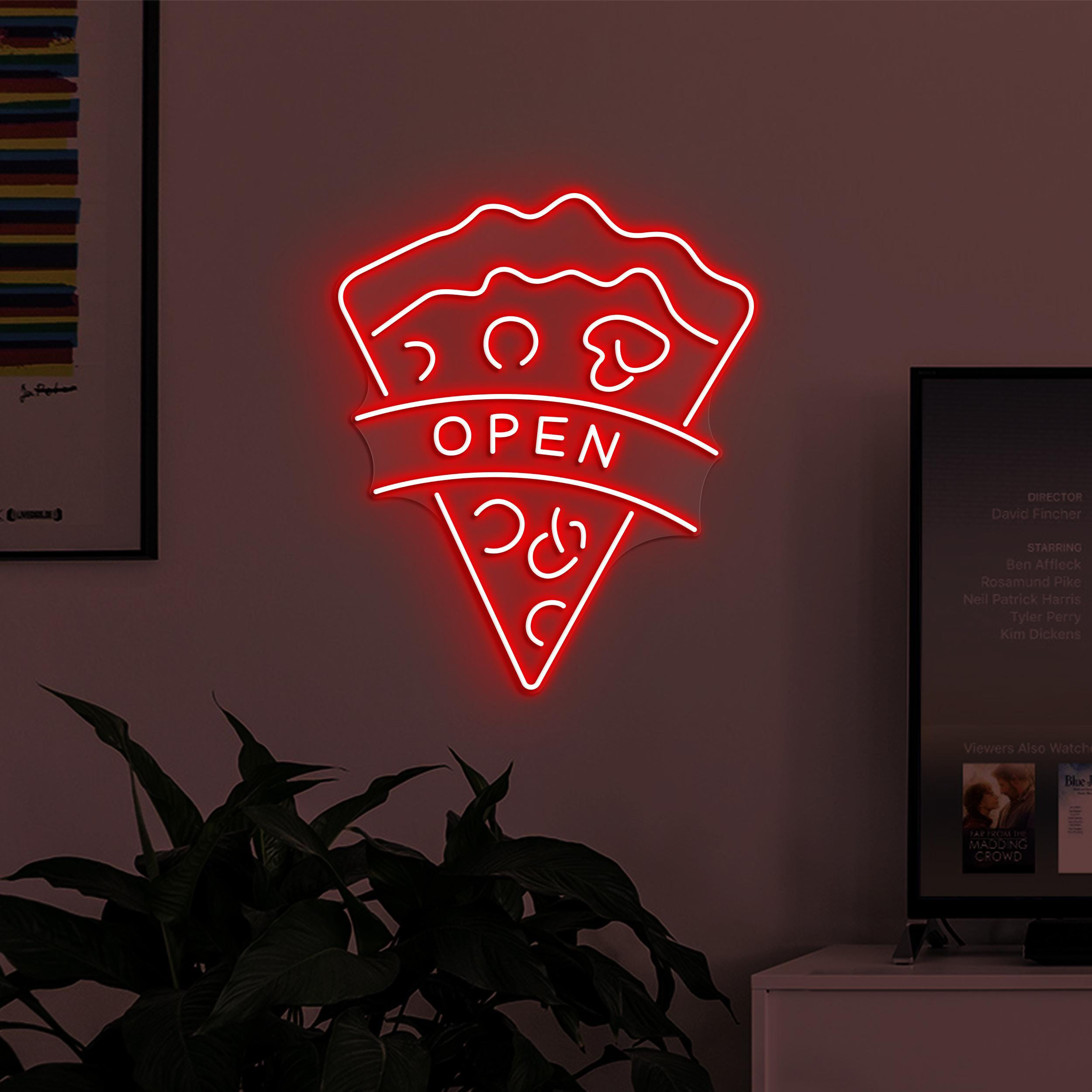 Pizza Open Neon Sign, Pizza Open LED Light, Welcome Wall Decor, Pizza Shop Neon Light, Fast Food Restaurant Wall Art, Kitchen Neon Art