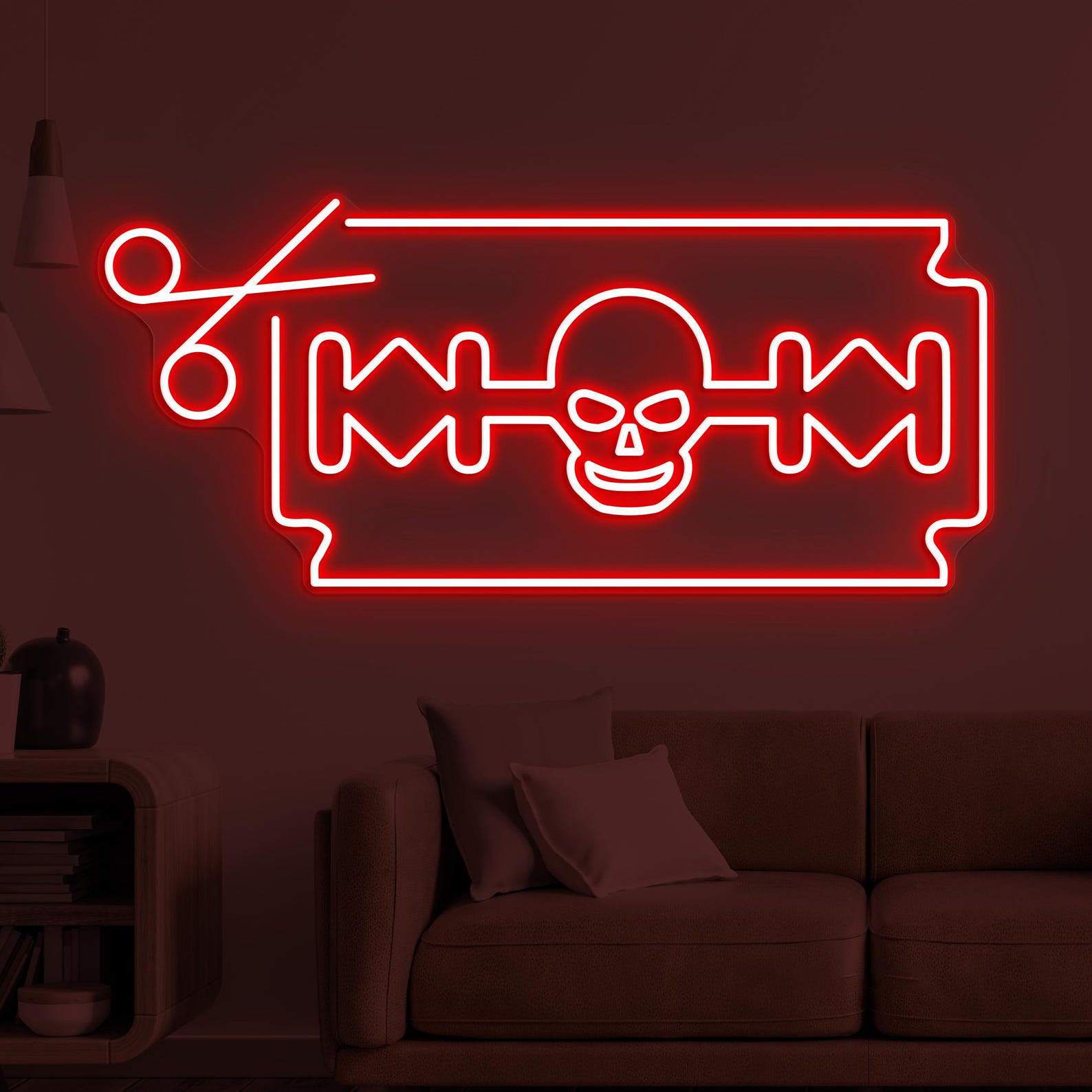 Razor Blade & Skull Neon Sign, Razor With Skull LED Light, Scissor Wall Decor, Tattoo Wall Art, Barber Business Neon Light, Led Shop Decor