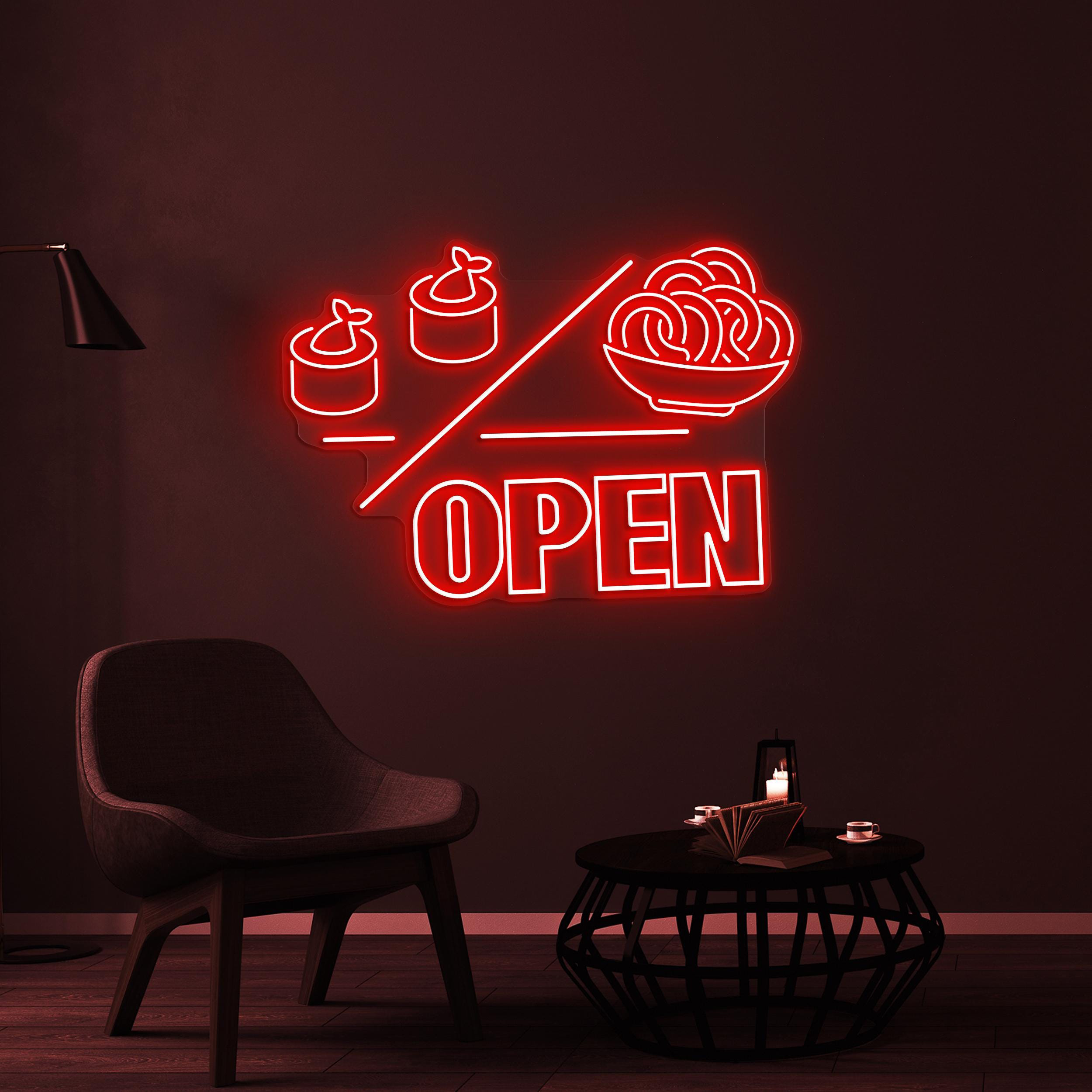 Open Neon Sign, Sushi Open LED Light, Kitchen Wall Decor, Restaurant Wall Light, Business Logo Sign, Japanese Food Sign, Cafe Bar Neon Decor