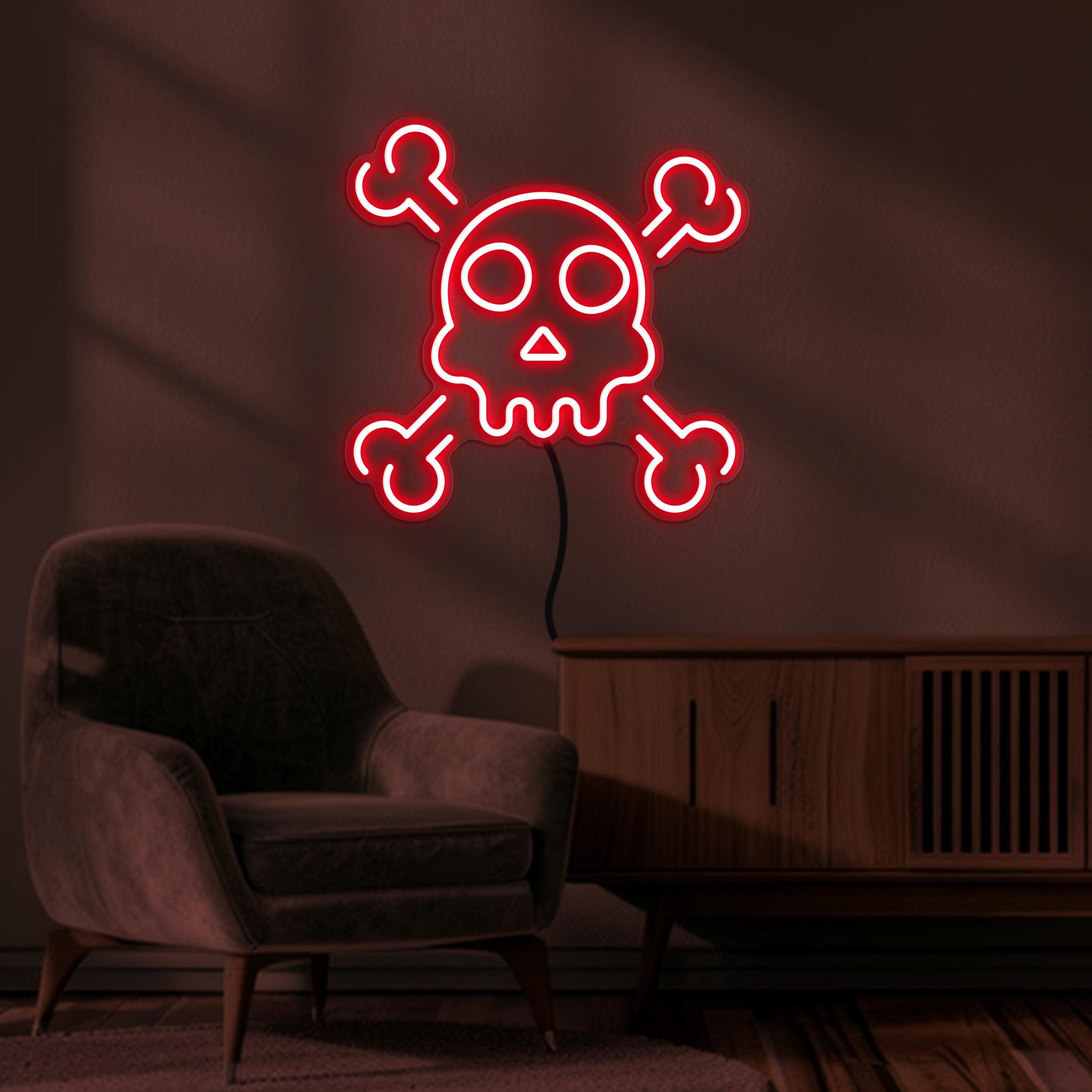 Skull Neon Sign, Skull and Crossbones LED Light, Skull LED Neon Art, Grim Reaper Light, Horror House Decor, Home Decor, Halloween Wall Decor