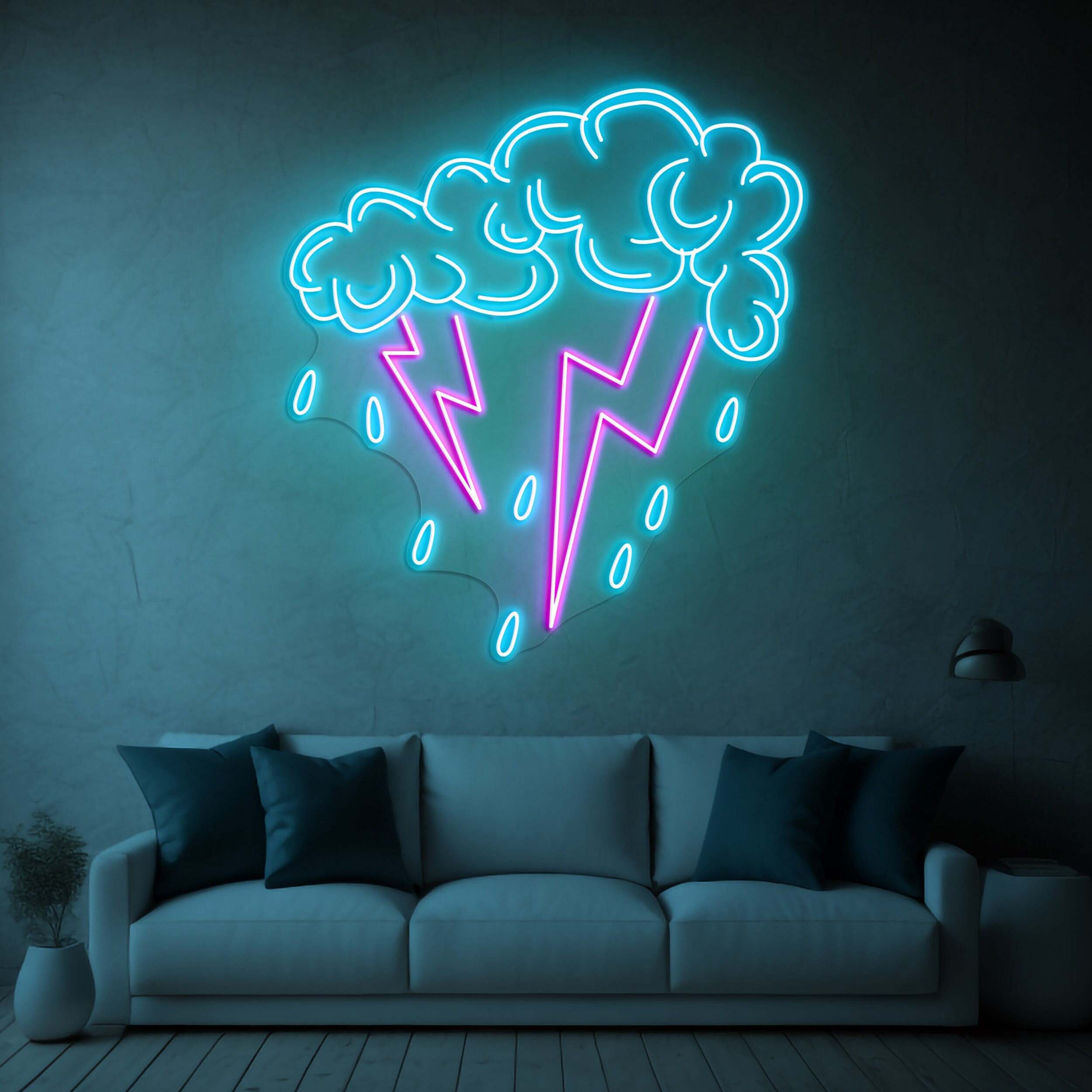 Lightning Cloud Neon Sign, Cloud LED Wall Art, Stormy Weather Decor, Rain Neon Sign, Night Light for Home, Bar, Man Cave, Kids' Room, Gifts