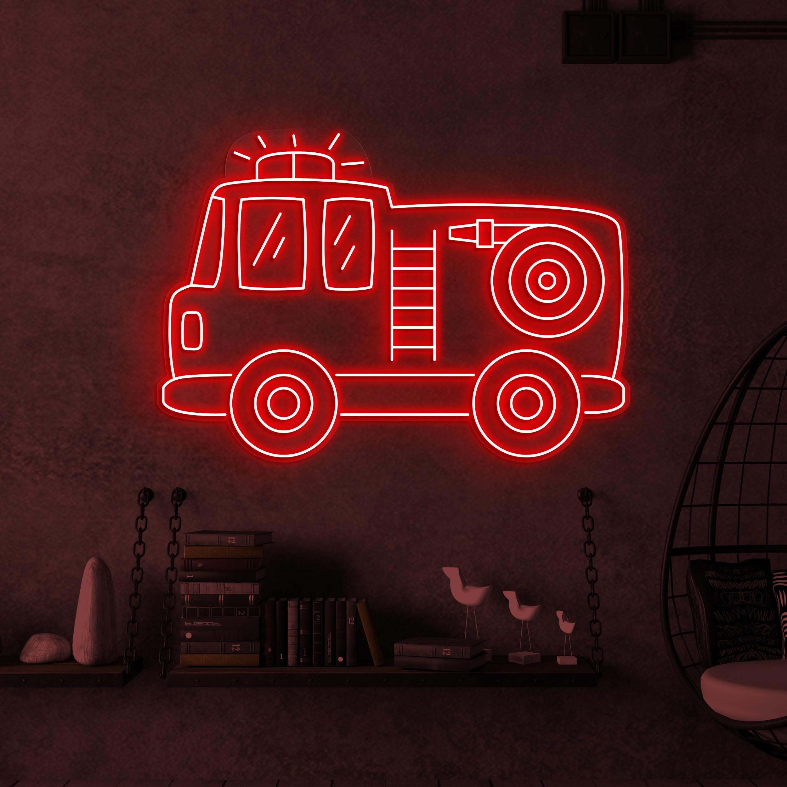 Fire Truck Neon Sign, Fire Truck LED Light, Firefighter Hero Wall Decor, Brave Firefighter Art, Firefighter Office Light, Rescue Room Decor