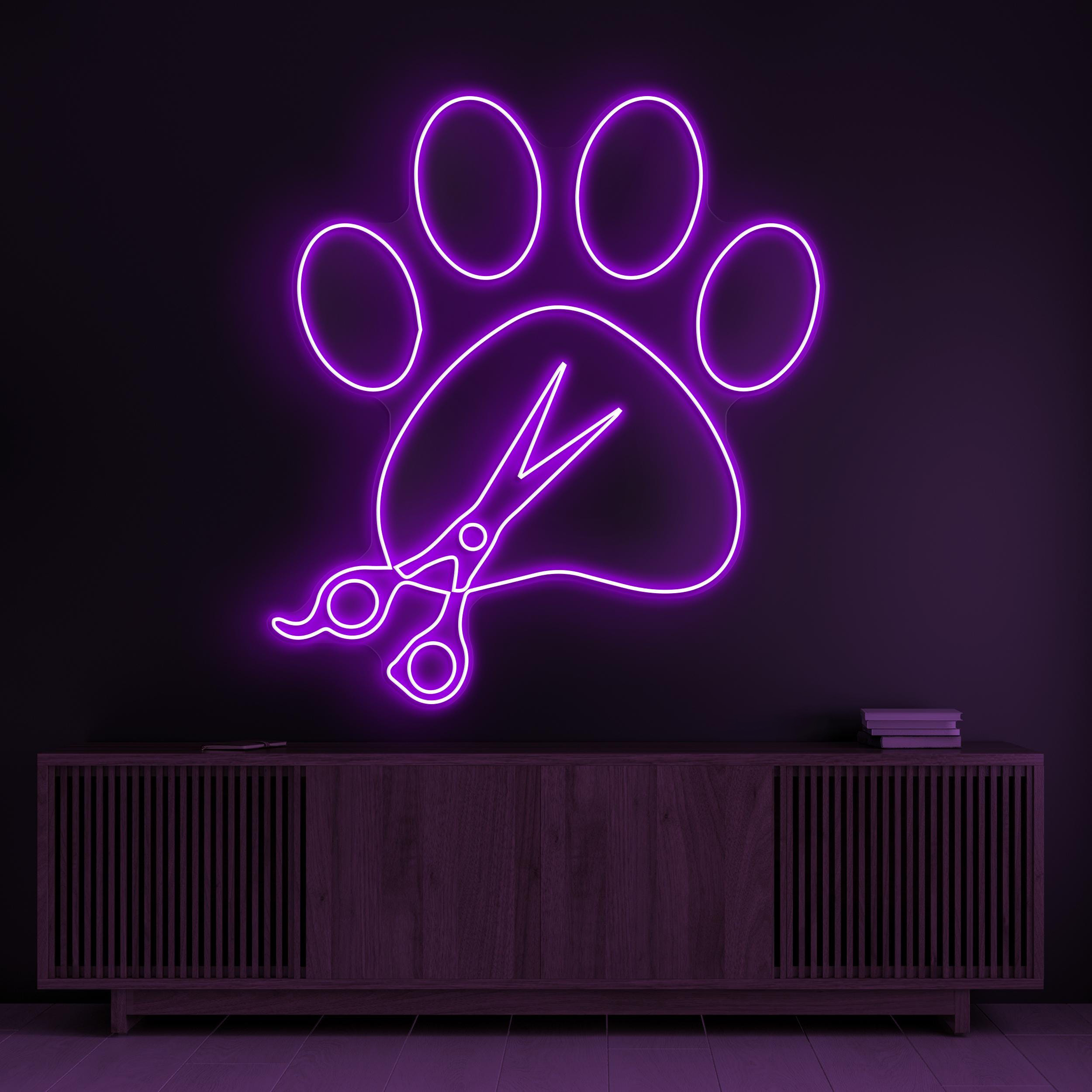 Paw with Scissors Neon Sign, Paw Print Scissors LED Light, Pet Trim Neon Light, Animal Cut Neon Light, Pet Grooming Wall Art, Pet Shop Decor
