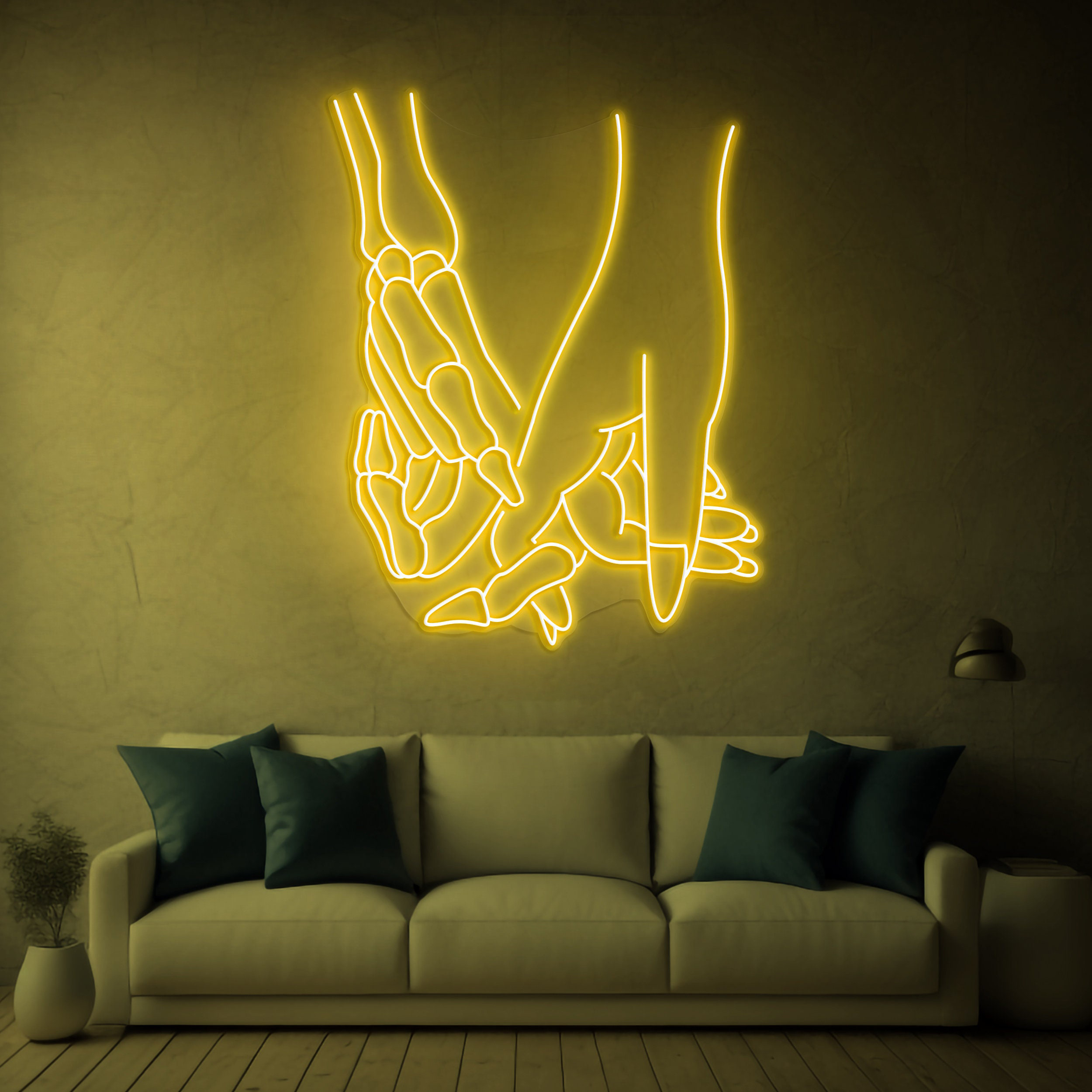 Skeleton & Human Hands Neon Light, Gothic LED Wall Art, Led Halloween Decor, Bar Aesthetic, Skeleton Neon Sign, Romantic Gift, Unique Decor