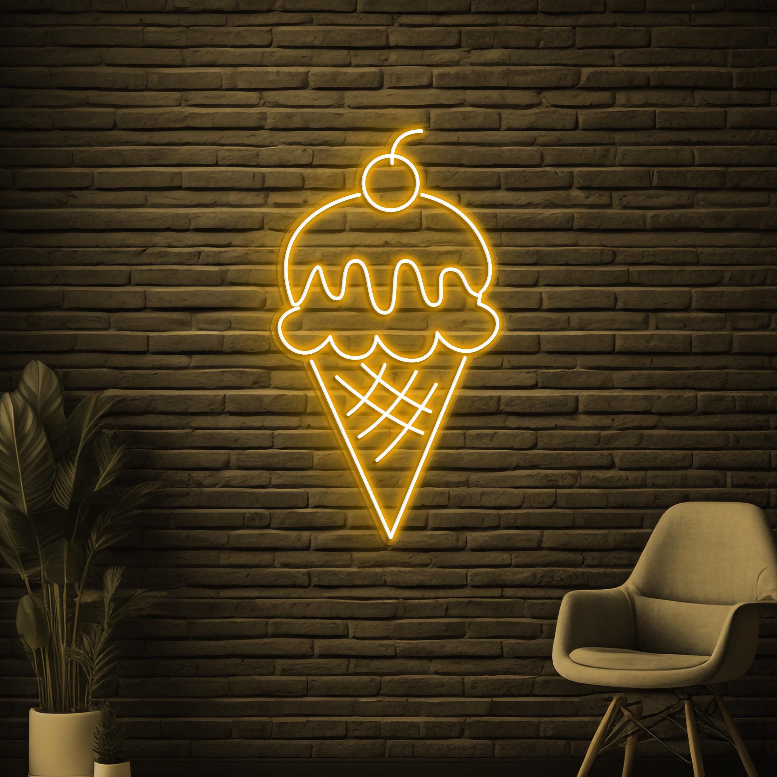 Cone Ice Cream Neon Sign, Cone Ice Cream LED Light, Ice Cream Shop Wall Art, Dessert Spot Wall Decor, Decor for Cafe, Bar, Sweet Shops decor