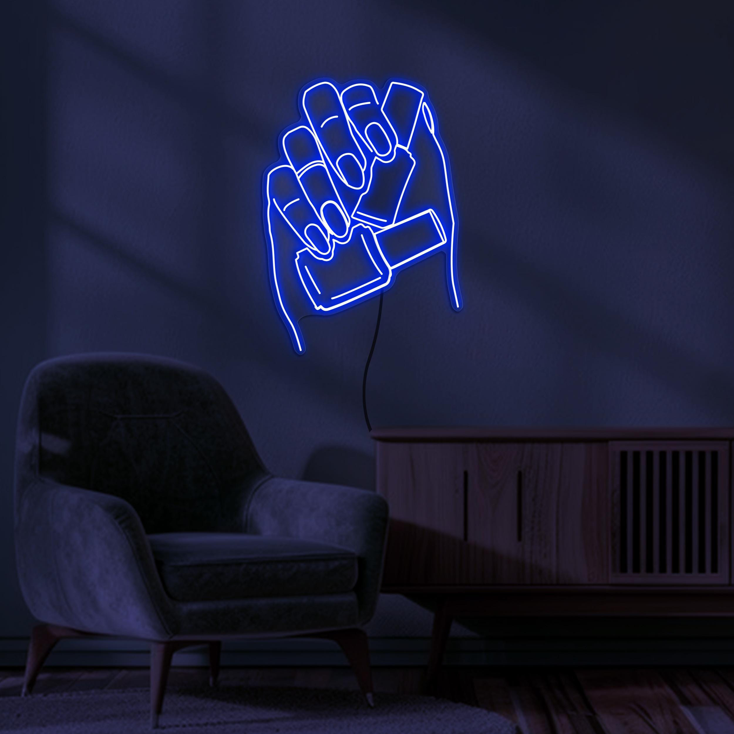 Hand Holding Nail Polish Neon Sign, Hand Holding Nail Polish LED Light, Hand & Nail Paint Wall Art, Beauty Salon Wall Art, Nail Artist Decor