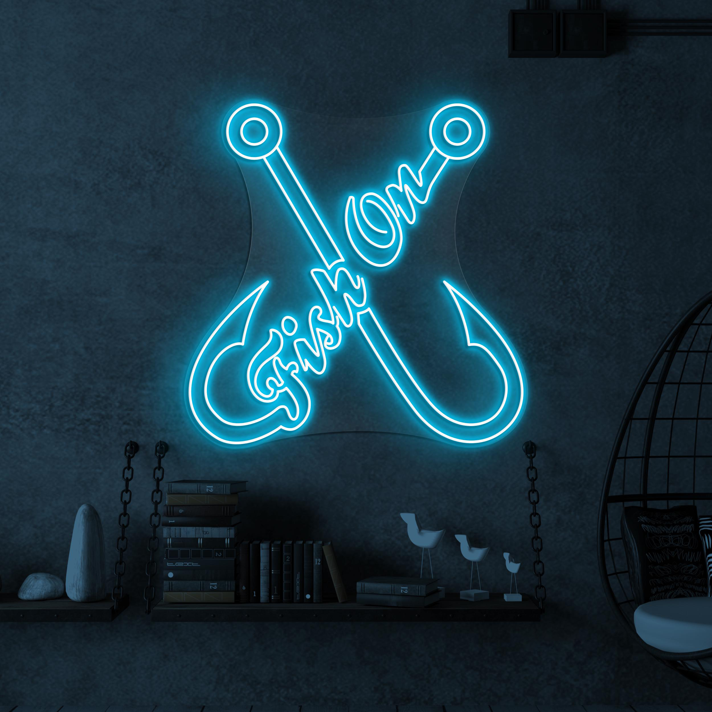 Fish on Neon Sign, Fish on Led Light, Fishing Hook Wall Decor, Fishing Club Wall Art, Fish Shop Neon Light, Gift for Fisherman, Fish Lover