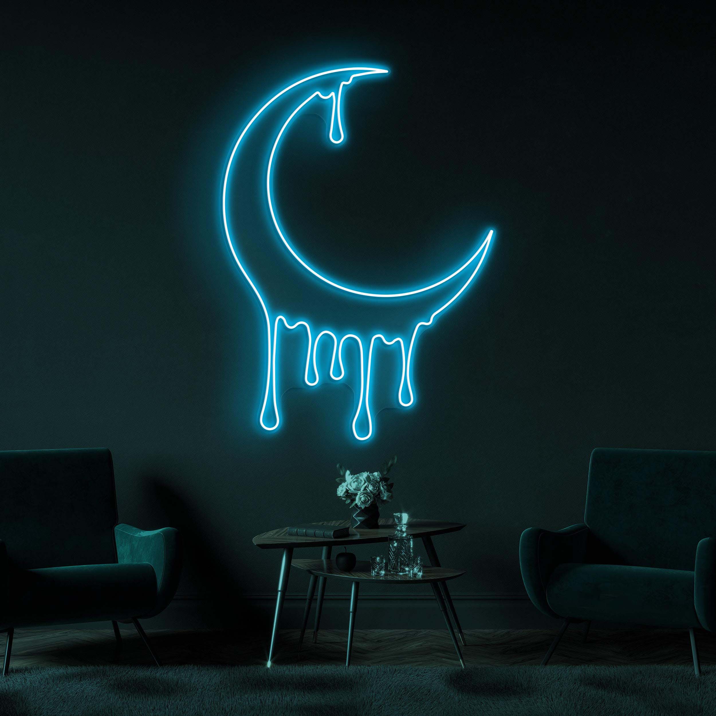 Melting Moon Neon Sign, Melting Moon LED Light, Crescent Moon Wall Art, Dripping Moon Wall Decor, Kids Room Neon Light, Home Neon Decor