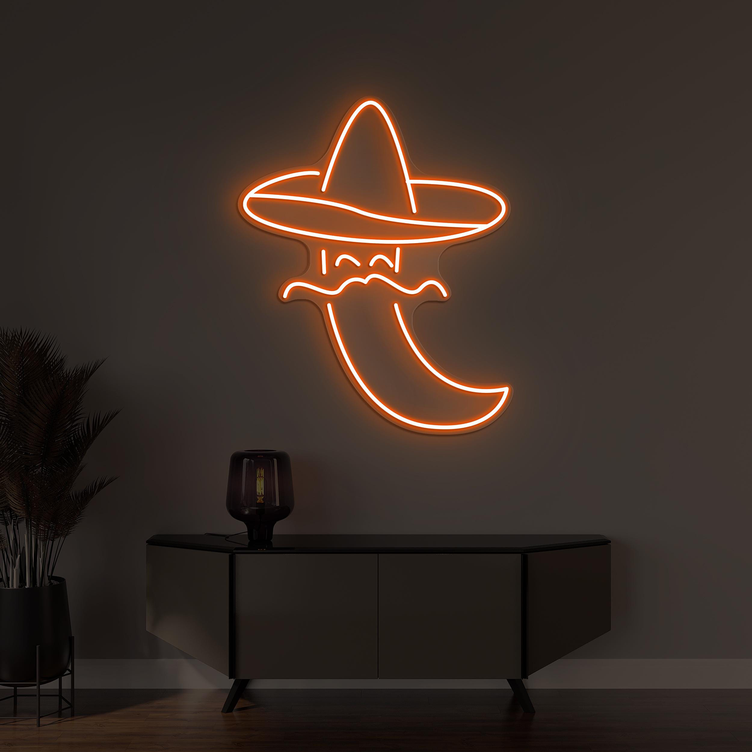 Chili Sombrero Hat Neon Sign, Chili with Sombrero LED Light, Chili Wall Decor, Custom Neon Sign, Mexico Chili Light, Home & Restaurant Art