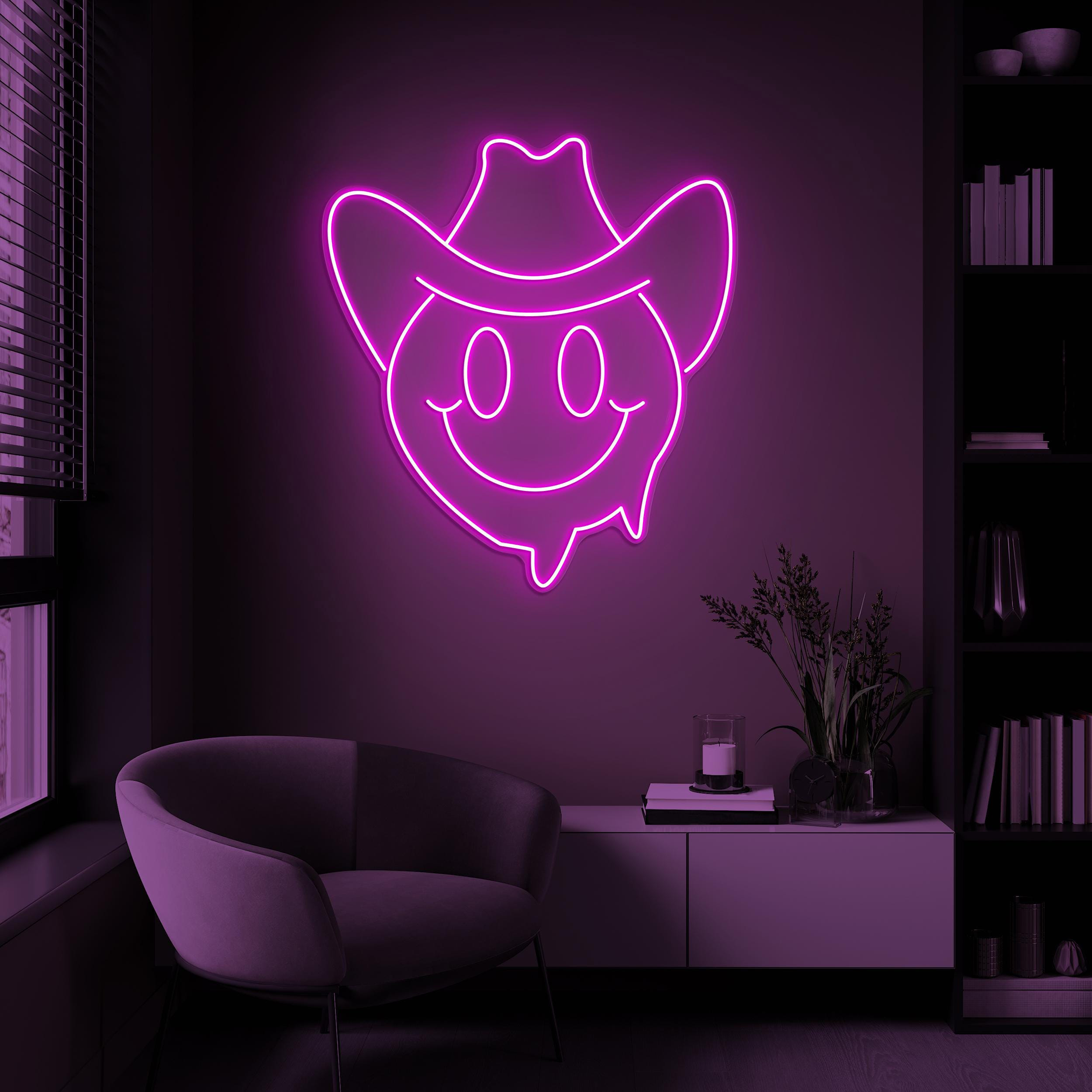 Smiley Cowboy Neon Sign, Smiley Face Cowboy LED Sign, Custom Neon Sign, Howdy Cowboy Decor, Cowboy Hat Art, Western Cowboy Decor, Home Decor