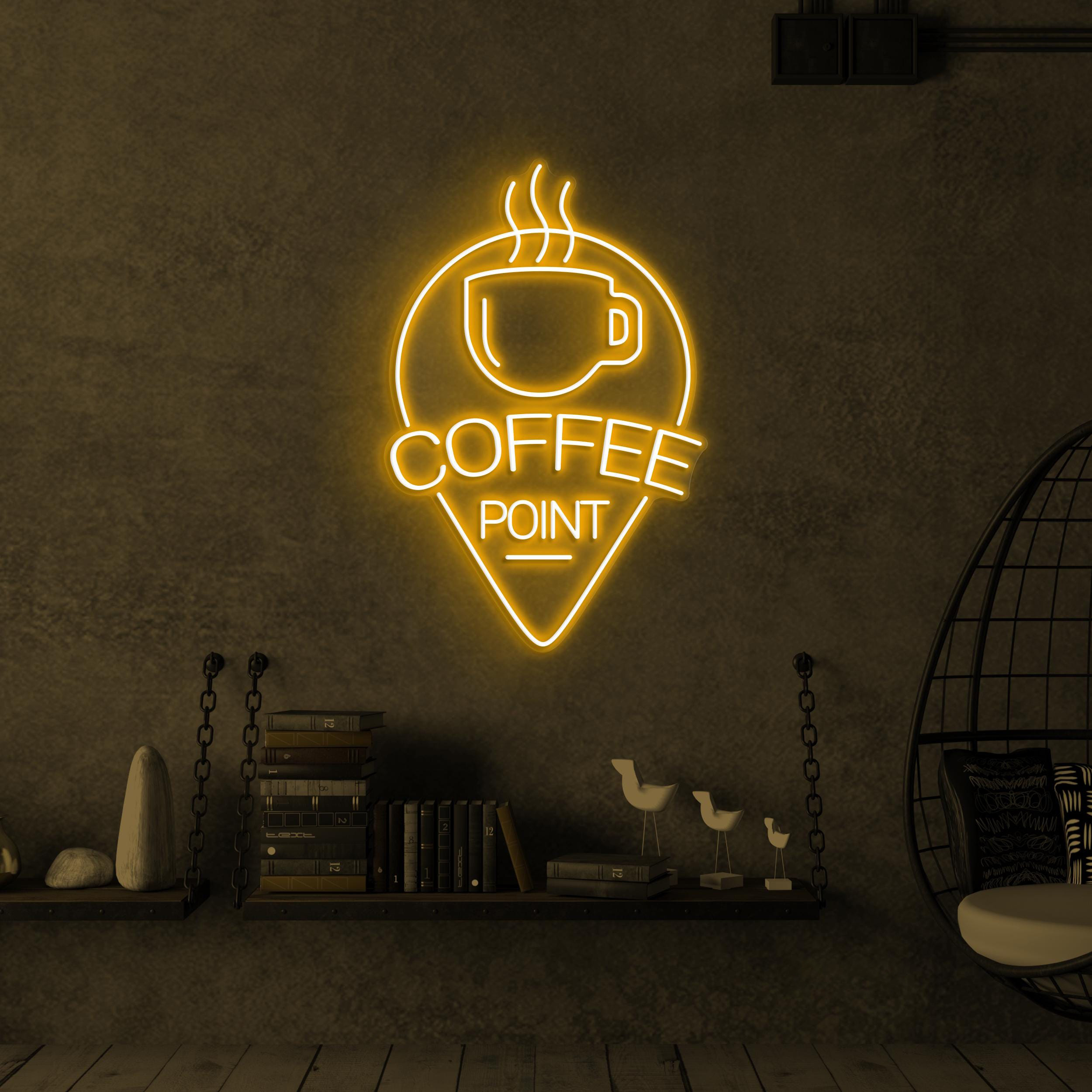 Coffee Point Neon Sign, Coffee Point LED Light, Coffee Cup Wall Decor, Flaming Coffee Cup Neon Sign, Coffee Logo Neon Art, Coffee Shop Decor