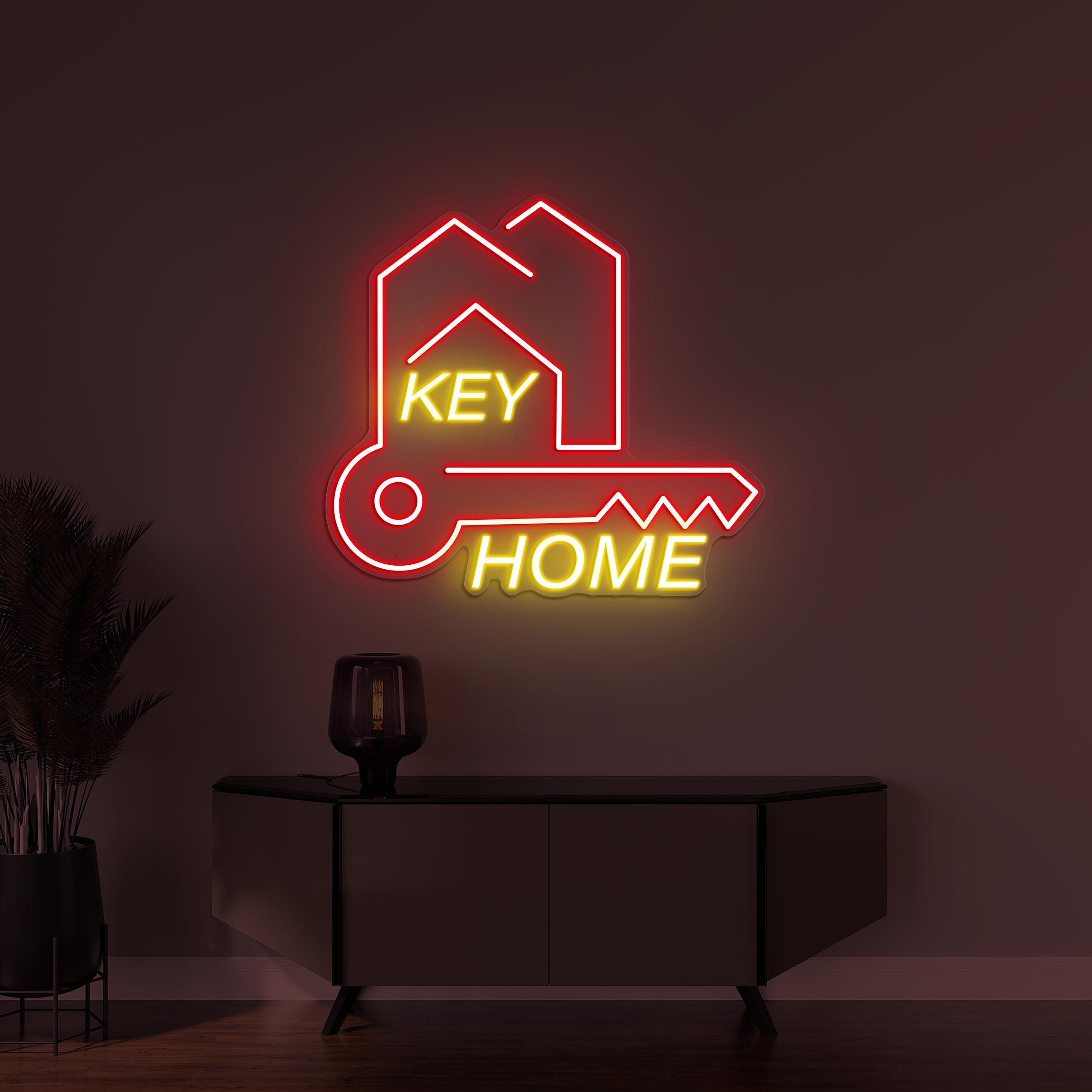 Home Key Neon Sign, Home Key LED Light, Key to Home Wall Decor, Sweet Home Neon Art, Custom Home Key Neon Sign, Property Office Wall Decor