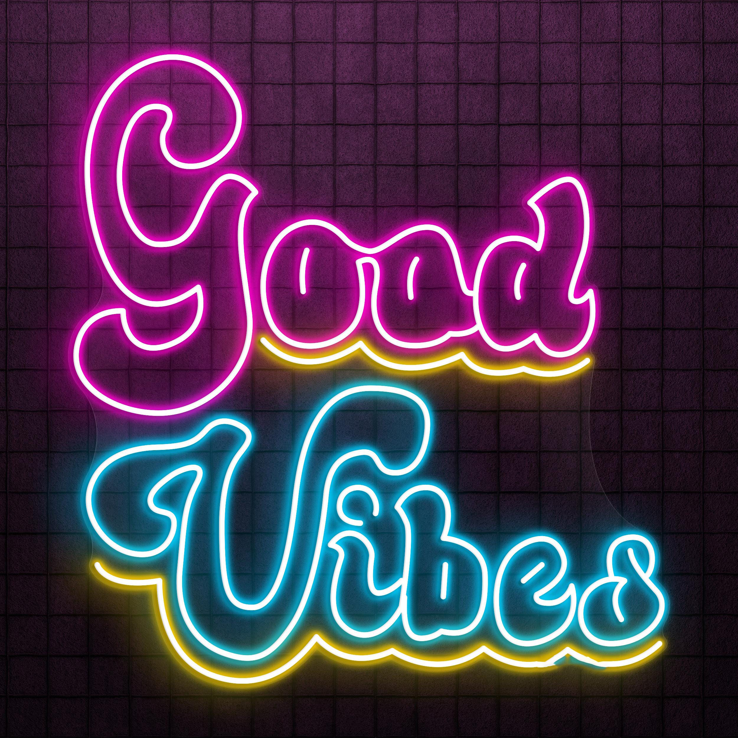Good Vibes Neon Sign, Good Vibes LED Light, Party Wall Decor, Home Bedroom Wall Art, Bar and Cafe Neon Light, Positive Energy Neon Decor