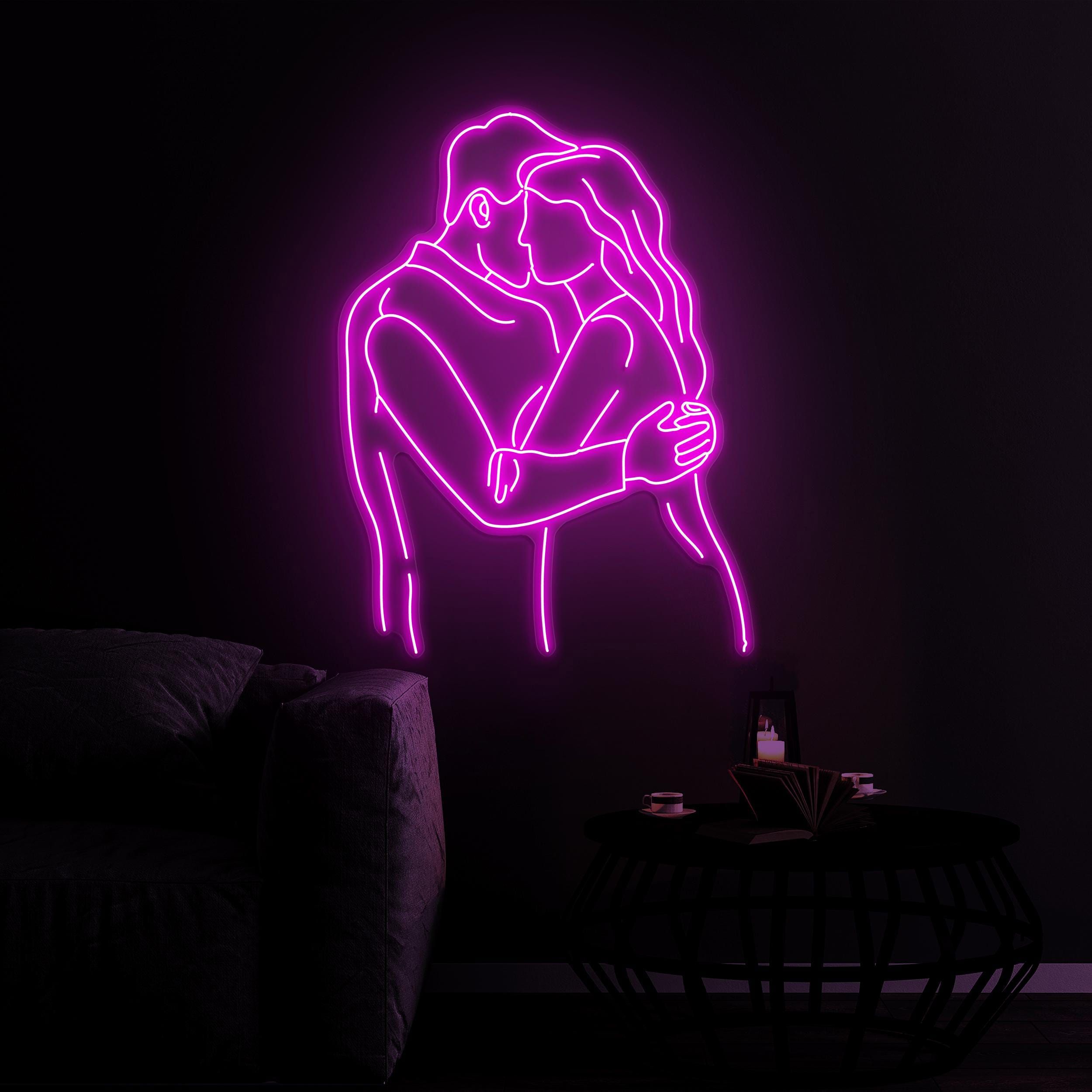 Couple Hug Neon Sign, Couple Hug LED Light, Kissing Couple LED Neon Art, Romantic Wall Decor, Couple Love Neon Sign, Wedding Wall Decor