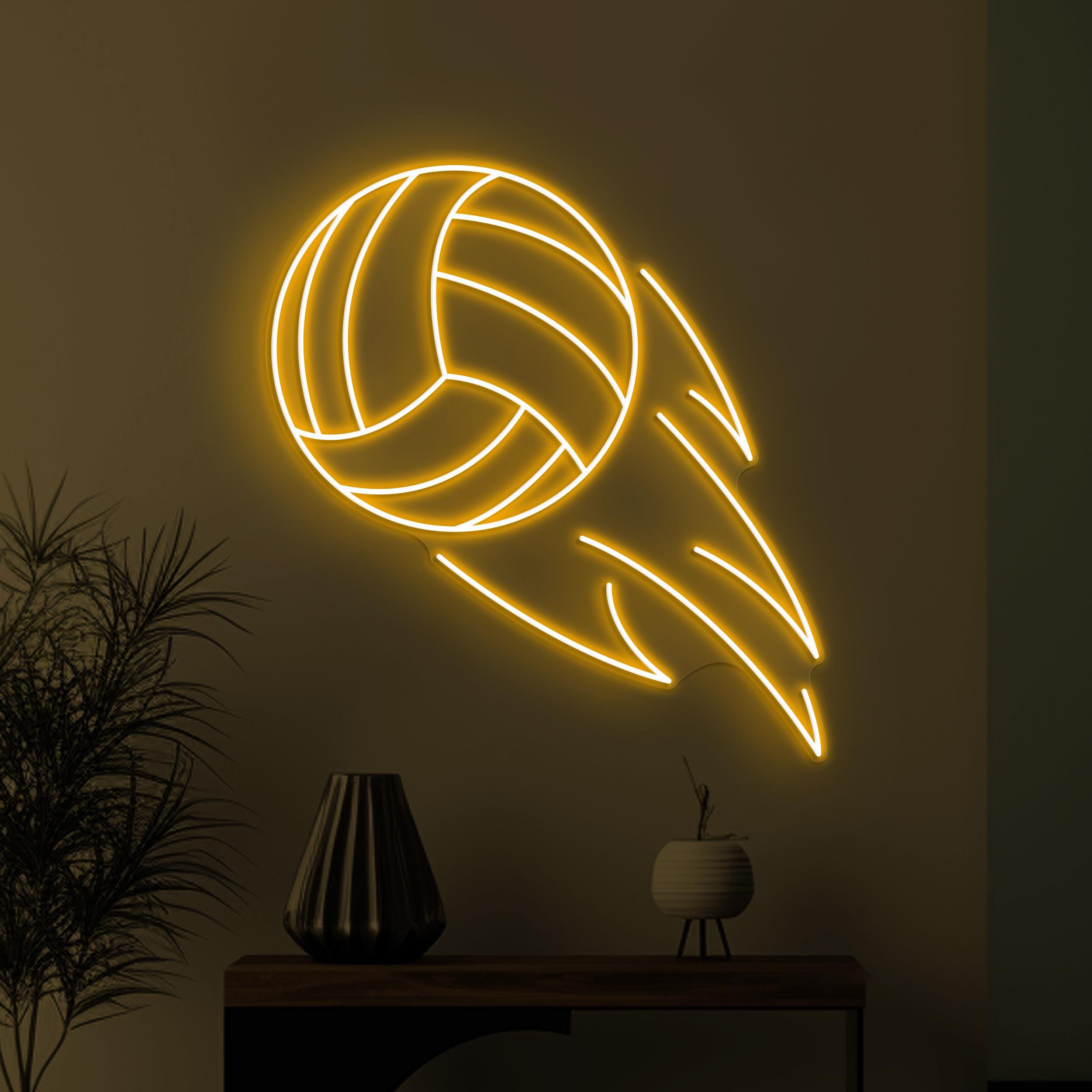 Flaming Volleyball Neon Sign, Fire Volleyball LED Light, Volleyball Wall Art, Game On Neon Light, Game Room Wall Decor, Volleyball Club Art
