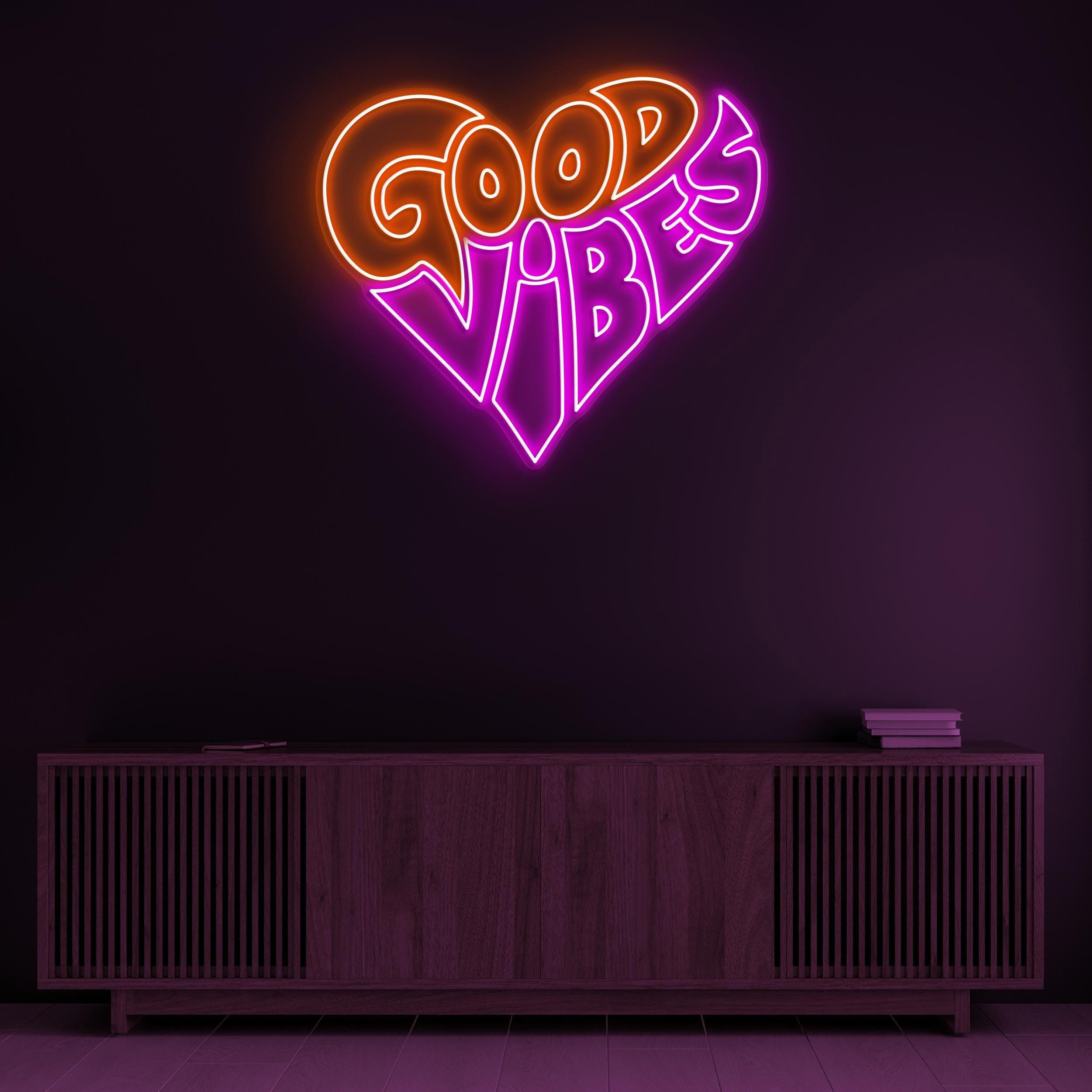 Good Vibes Neon Sign, Good Vibes LED Light, Heart Wall Decor, Good Vibes Love Wall Art, Party Neon Light, Home Wall Decor, Cafe Led Sign