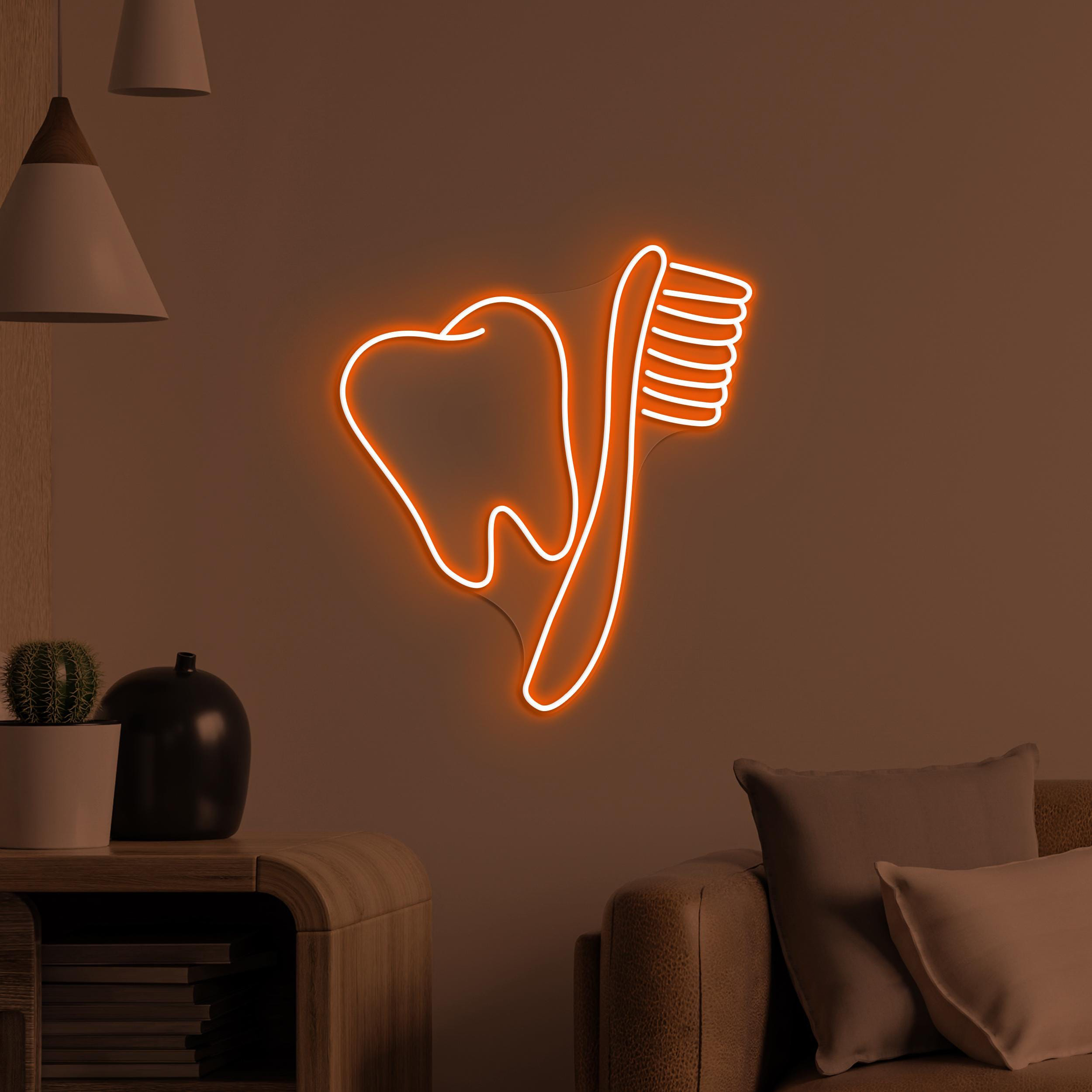 Toothbrush and Teeth Neon Sign, Toothbrush and Teeth LED Light, Dental Clinic Wall Decor, Dental Office Neon Light, Teeth Hospital Wall Art