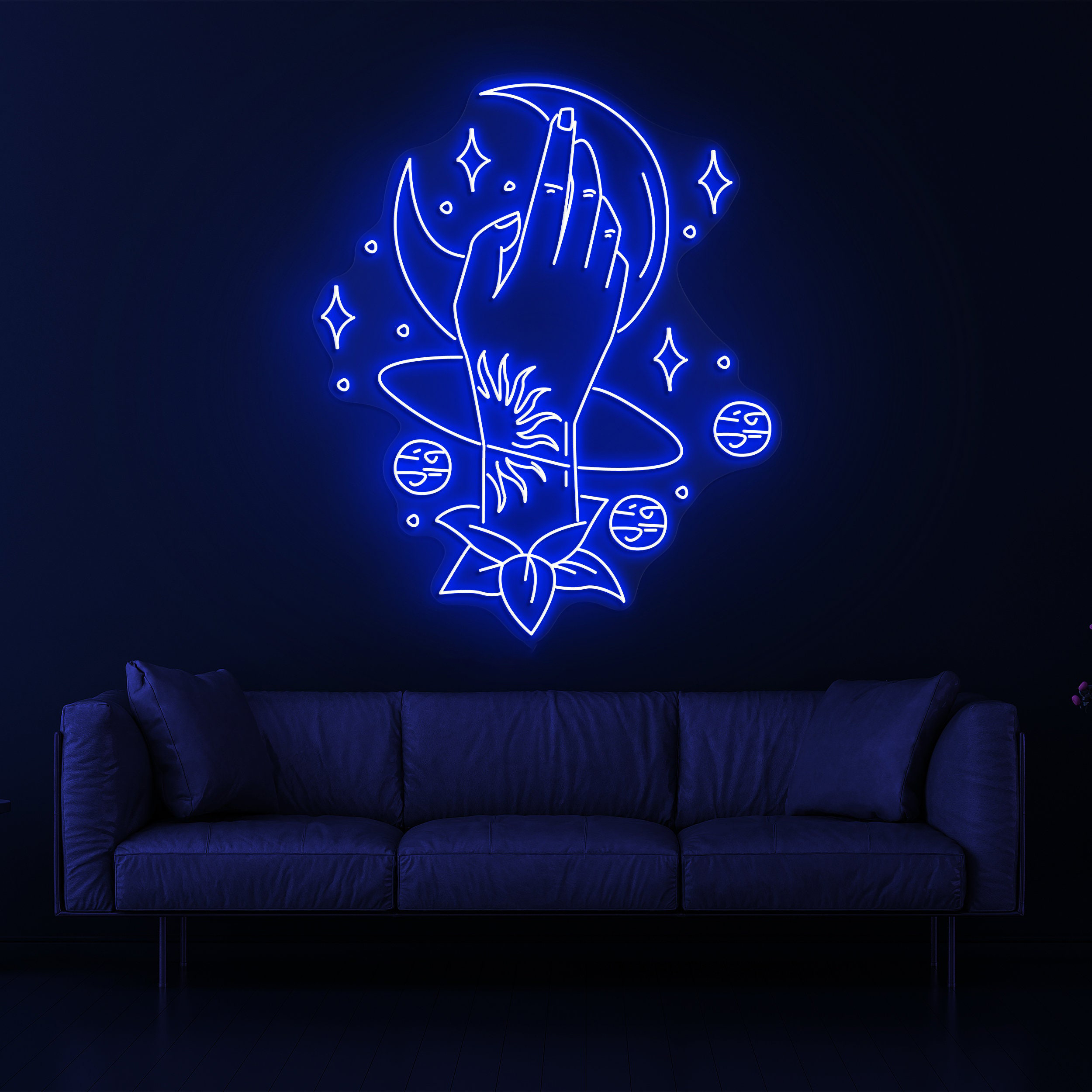 Hand Holding Moon & Stars Neon Sign, Moon LED Light, Universe Space Room Wall Decor, Salon Decor, Lady Nail Moon Stars Neon Sign, Moon Sign